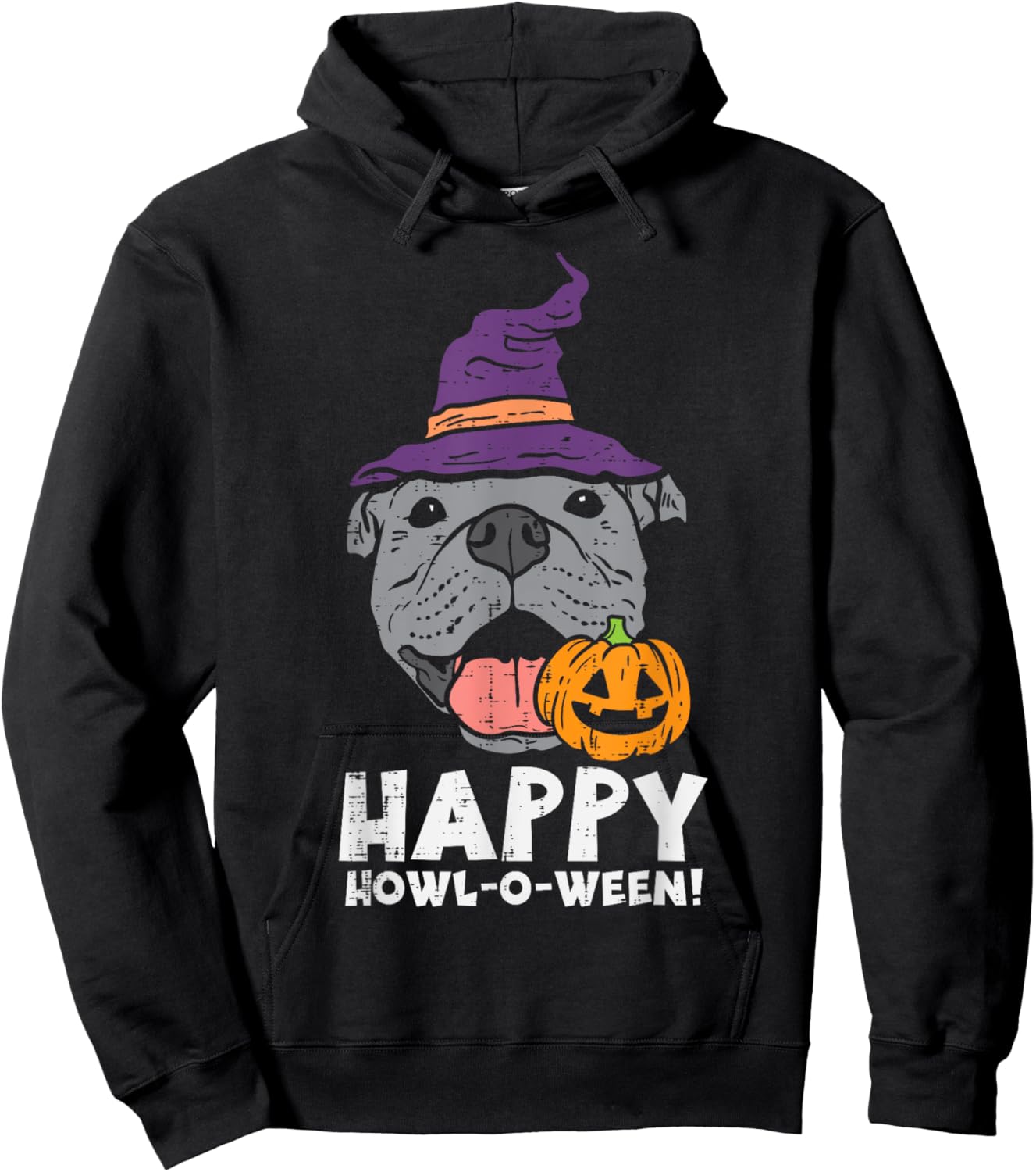 Pitbull Witch Happy Howl O Ween Pumpkin Halloween Pittie Dog Women Kids Hoodie - Hoodie | Black