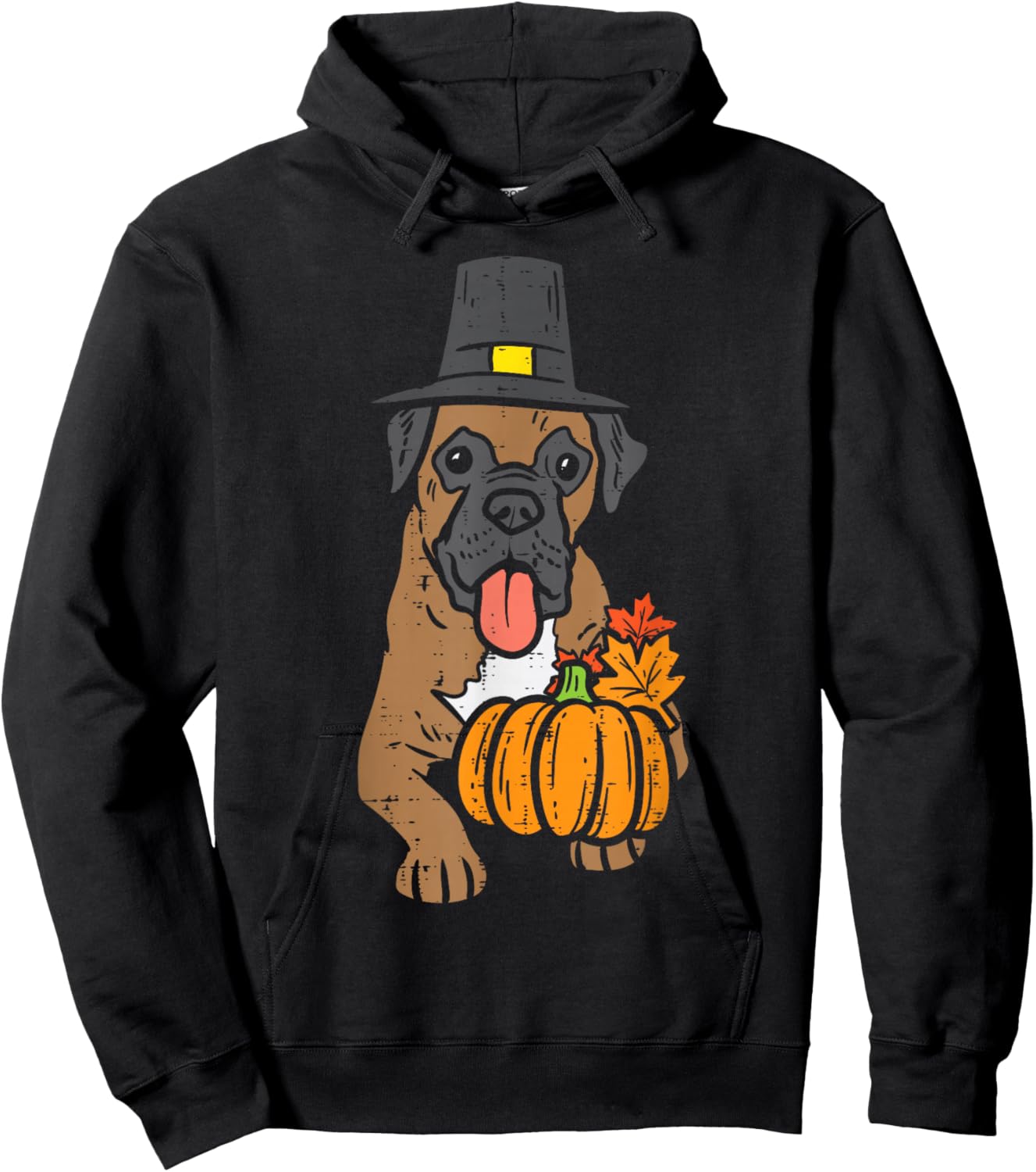 Pilgrim Boxer Pumpkin Leaves Thanksgiving Fall Halloween Dog Hoodie - Hoodie | Black