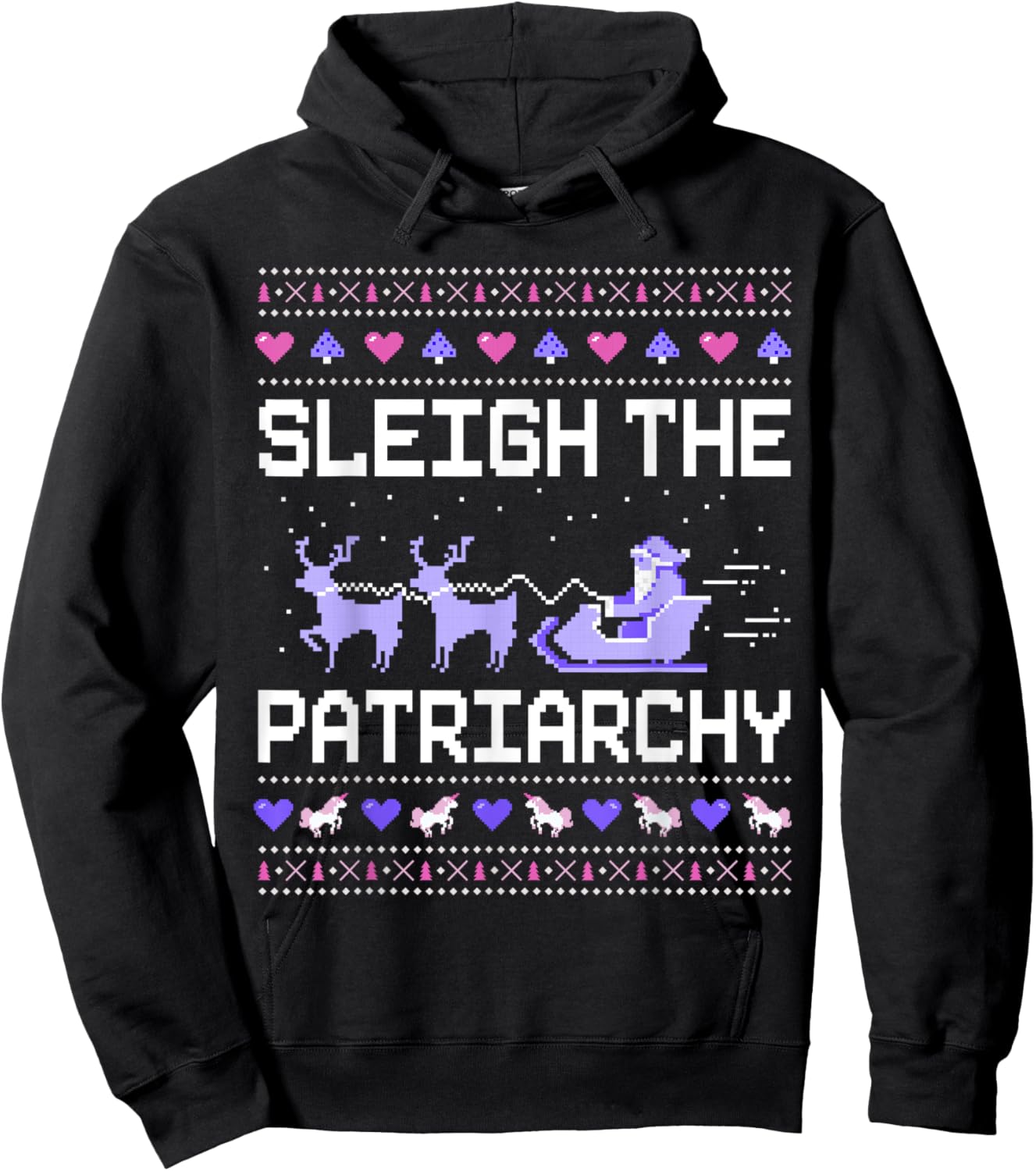 The Patriarchy Feminist Feminism Ugly Christmas Sleigh Hoodie - Hoodie | Black