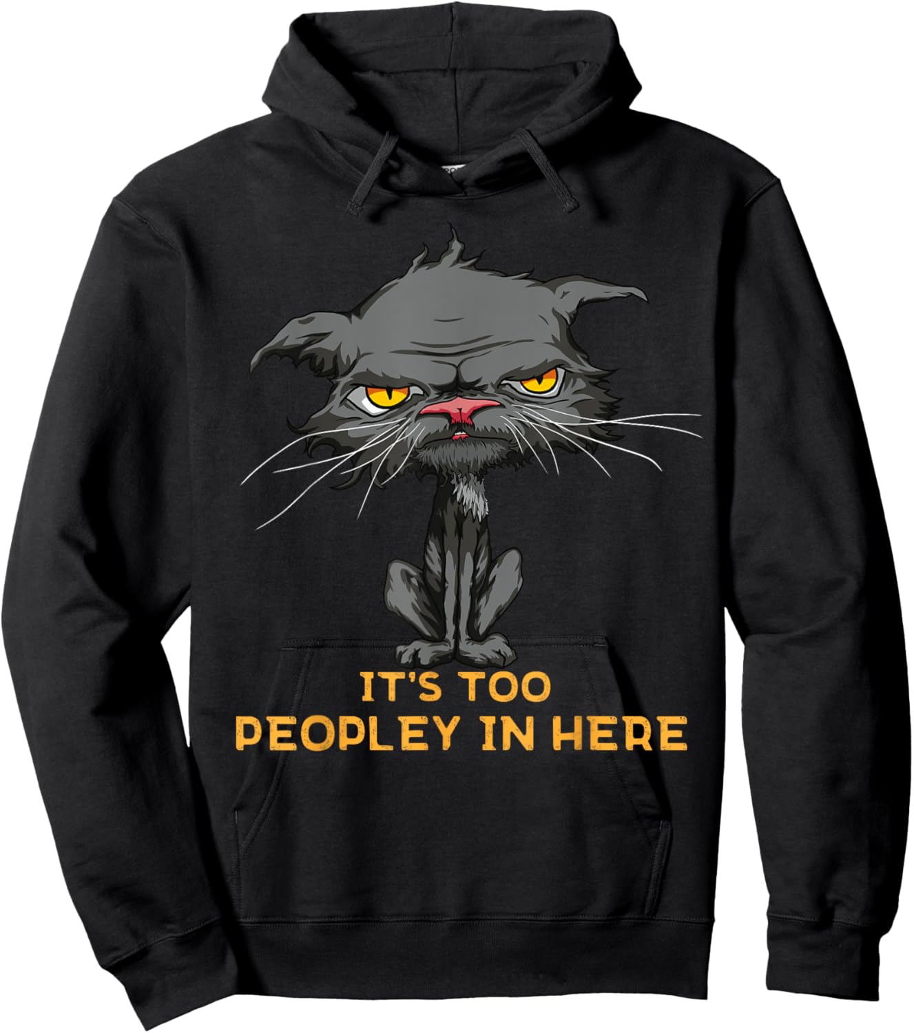 It's Too Peopley In Here Bored Cat Funny Introvert Angry Cat Women Kids Hoodie - Hoodie | Black