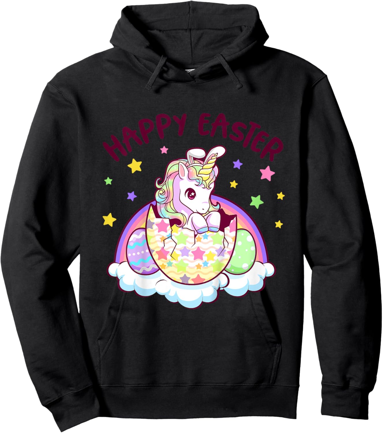 Happy Easter Unicorn Bunny Girls Kids Easter Eggs Hoodie - Hoodie | Black