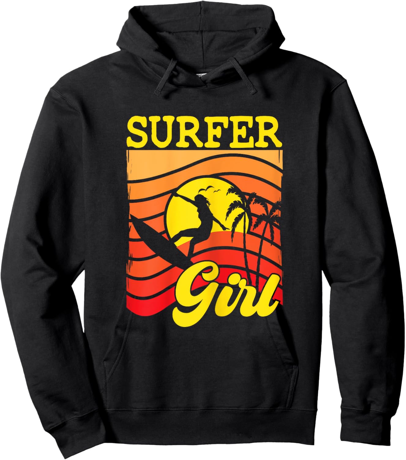 Surfer Girl Surfboarding Surf Lover Surfboard Hoodie - Hoodie | Black