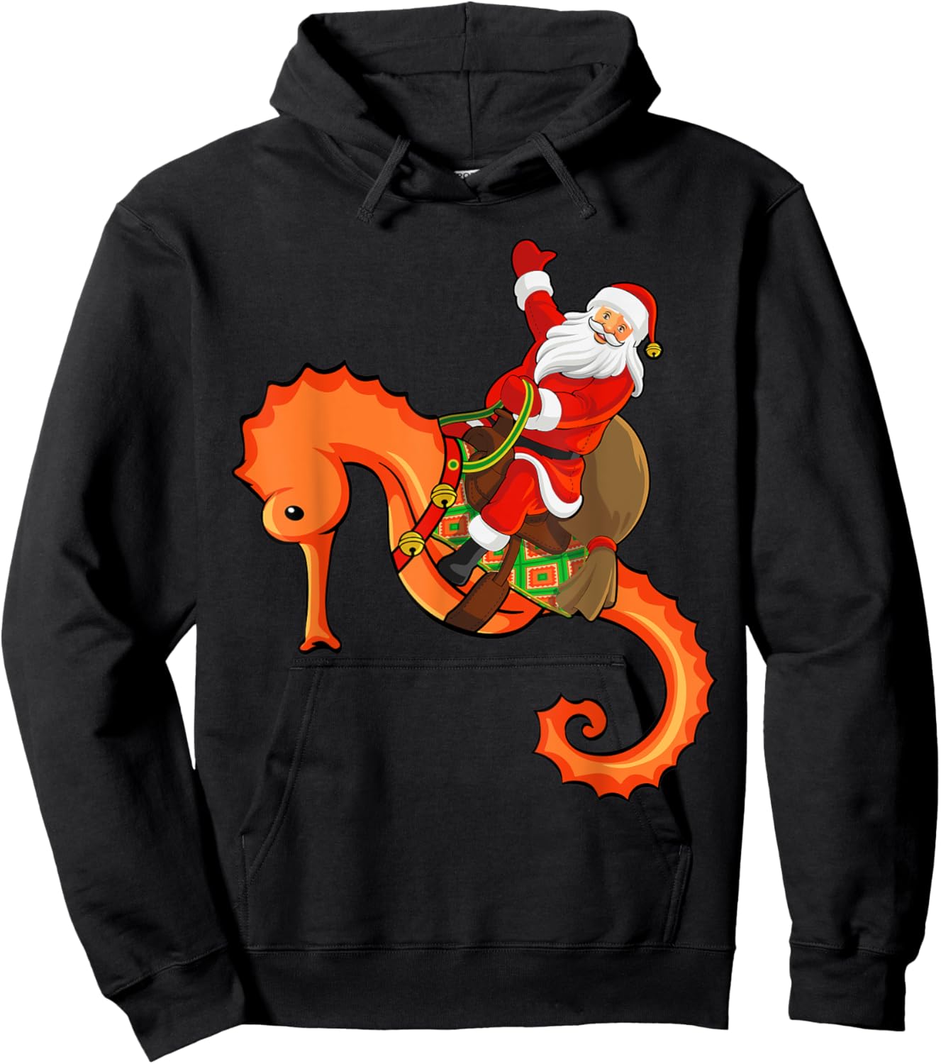 Funny Seahorse Fish Lover Santa Riding Seahorse Christmas Hoodie - Hoodie | Black