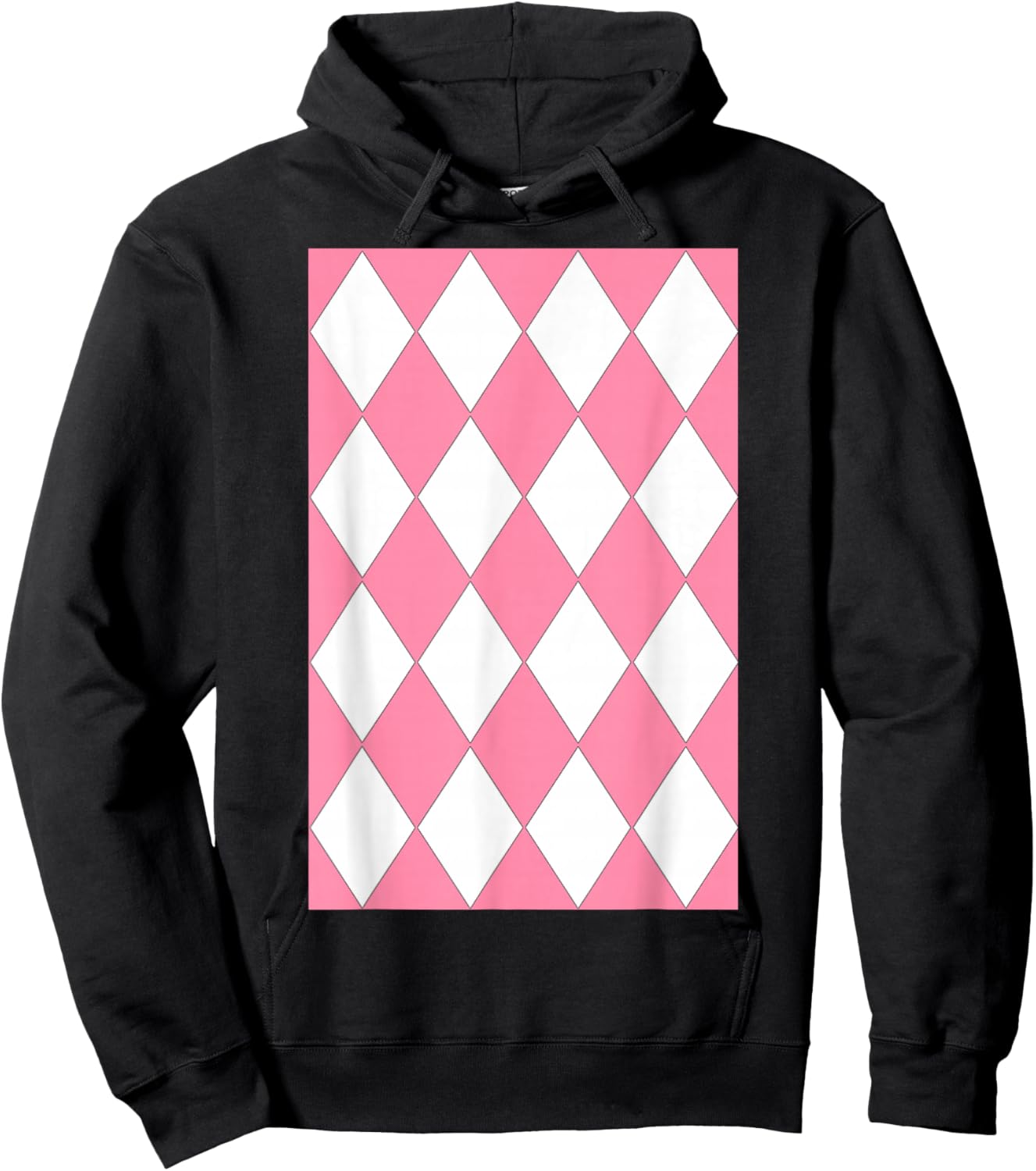 Geometric Large Harlequin Pattern Baker Miller Pink White Hoodie - Hoodie | Black