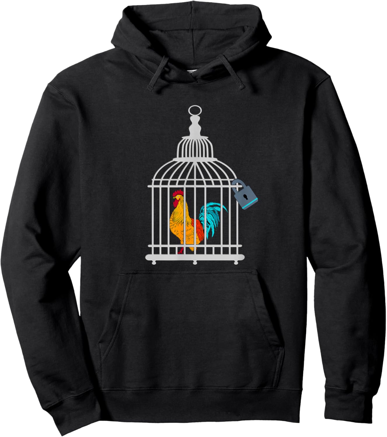 RED ROOSTER COCK MALE CHASTITY Chicken in Cage Hoodie - Hoodie | Black