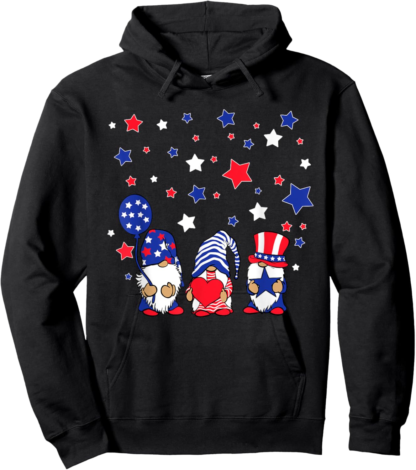 Three Gnomes 4th Of July Red White and Blue Women Men Hoodie - Hoodie | Black