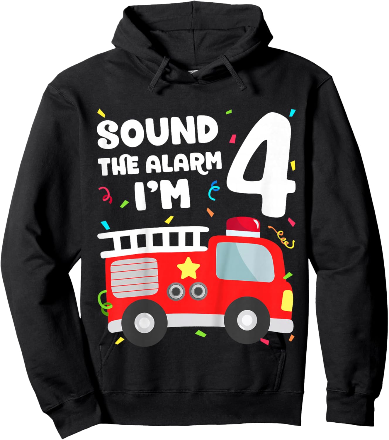 Fire Truck 4th Birthday Toddler Boy Firefighter 4 Year Old Hoodie - Hoodie | Black