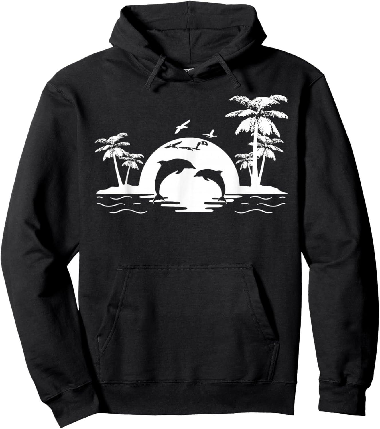 2 Dolphins Jumping Beach Sunset Island Hoodie - Hoodie | Black