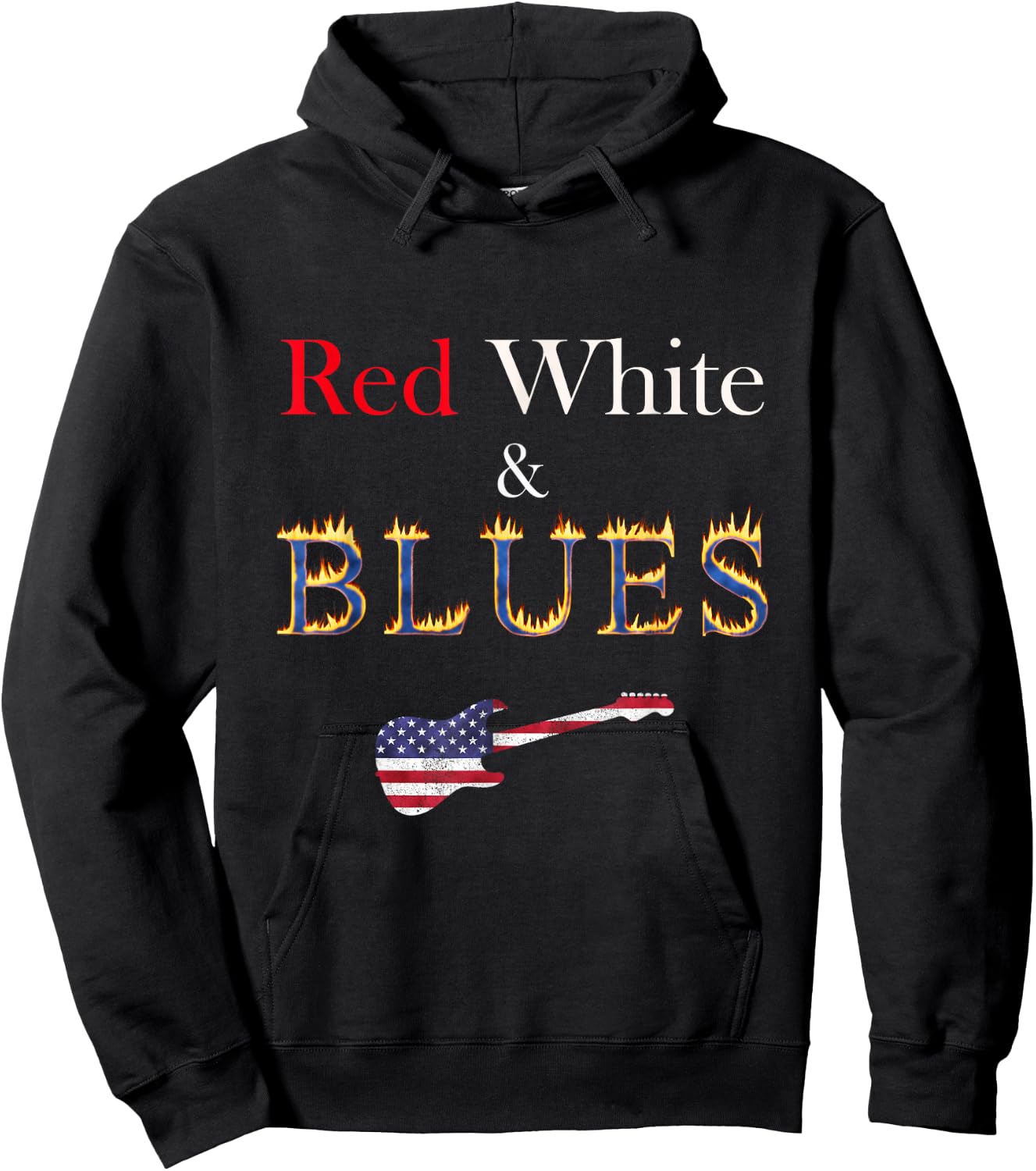 Red White and Blues Guitar Patriotic Flaming Blues Music Hoodie - Hoodie | Black