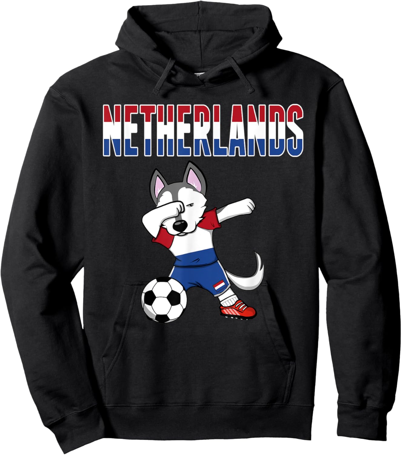Dabbing Husky Dog Netherlands Soccer Fans Jersey Dutch Flag Men Women Kids Hoodie - Hoodie | Black