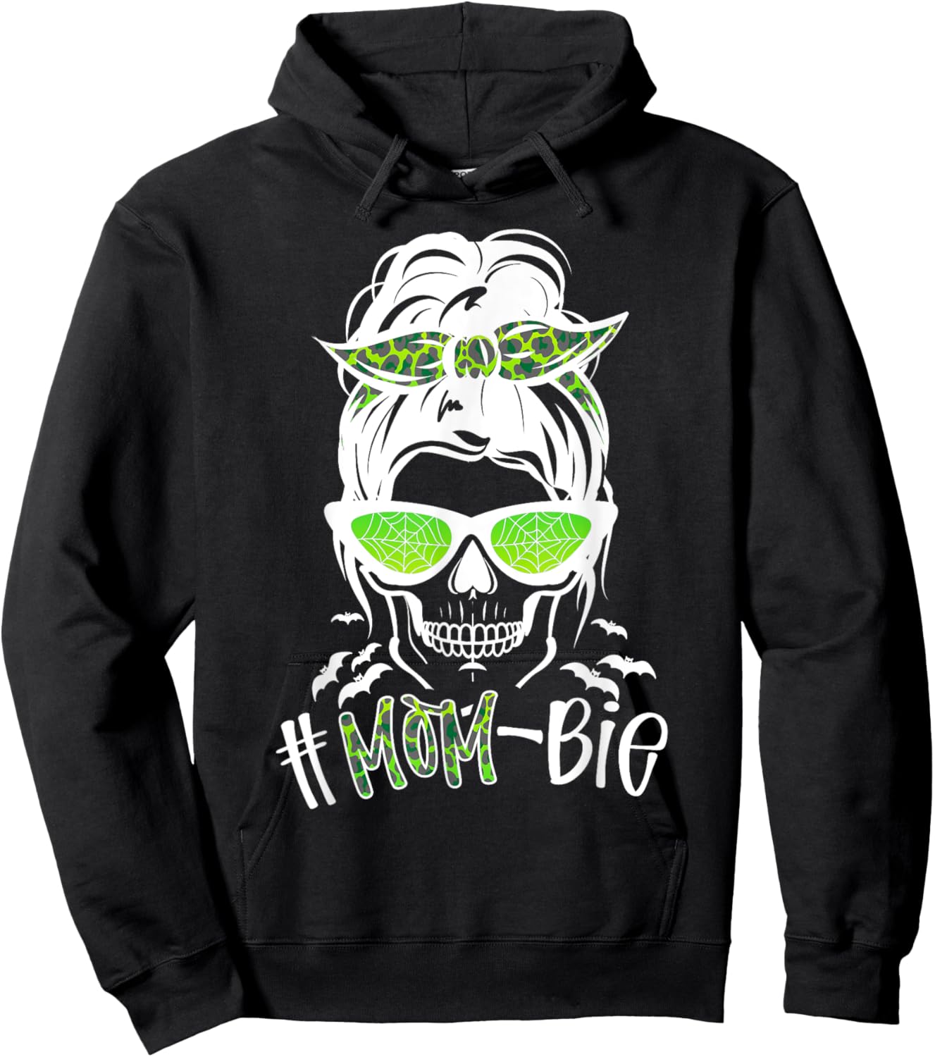 Messy Bun Zombie Mom Funny Halloween Costume Skull Hoodie - Hoodie | Black