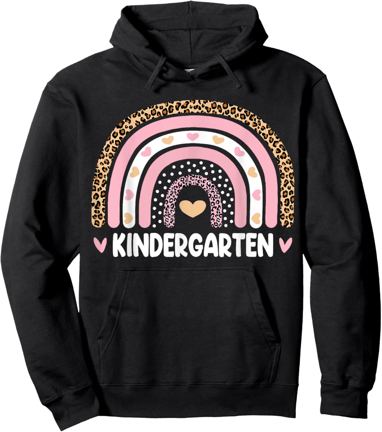 Leopard Rainbow Kindergarten Teachers Funny Back To School Women Girls Kids Hoodie - Hoodie | Black
