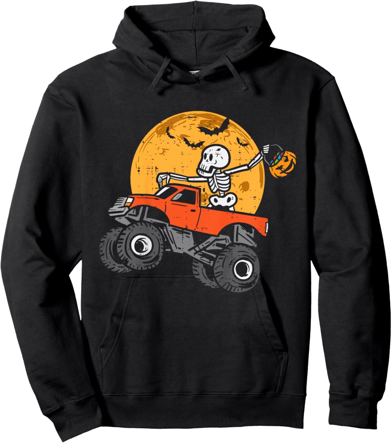 Kids Skeleton Monster Truck Moon Candy Toddler Boys Halloween Kid Hoodie - Hoodie | Black
