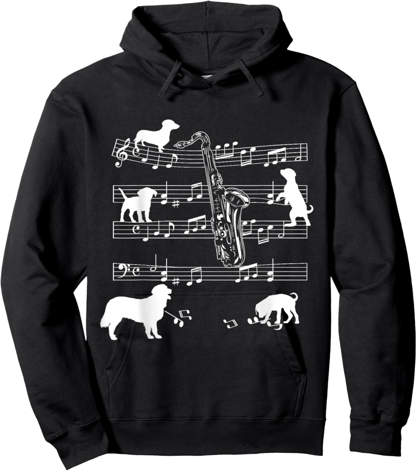 Saxophone Player Dog for Saxophonist Dogs and Saxophone Men Women Girls Kids Hoodie - Hoodie | Black