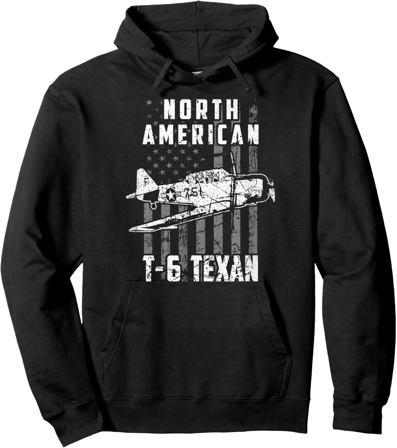 North American T-6 Texan Warbird US Flag Vintage Aircraft Hoodie - Hoodie | Black
