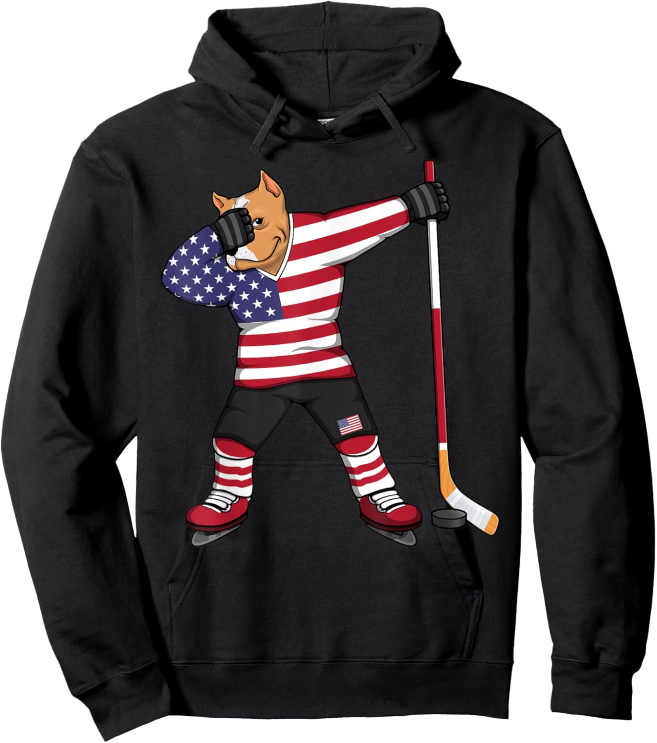 Dabbing Pitbull America Ice Hockey Fans Jersey USA Flag Kids Men Hoodie - Hoodie | Black
