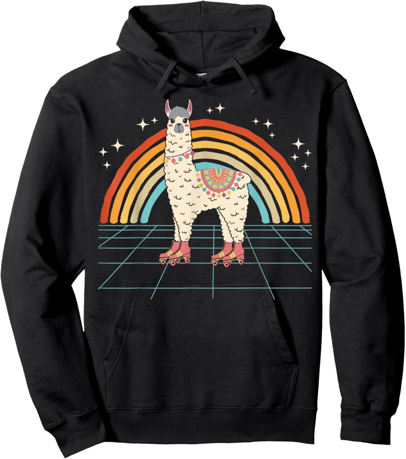 Roller Skating Alpaca Skater Skate Retro Vintage 70s/80s Hoodie - Hoodie | Black