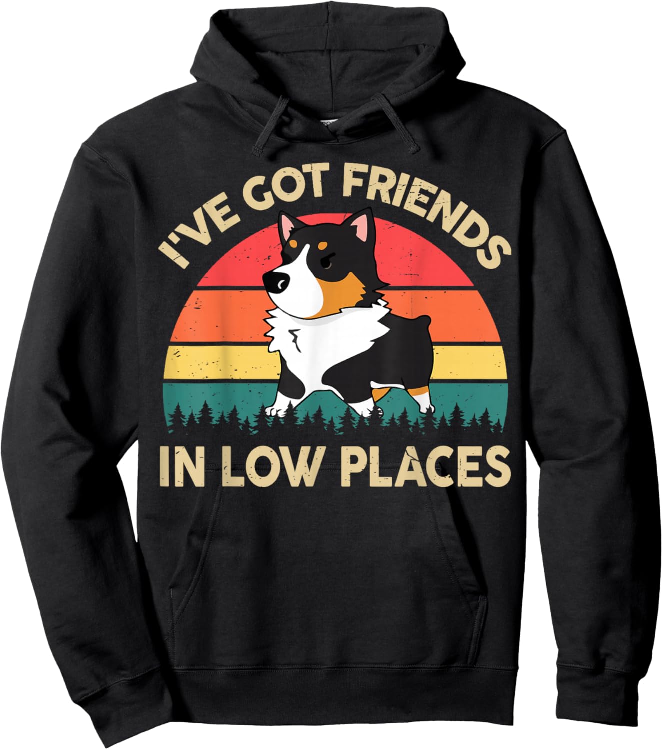 I Got Friends in Low Place Corgi Lover Gift Men Women Funny Hoodie - Hoodie | Black