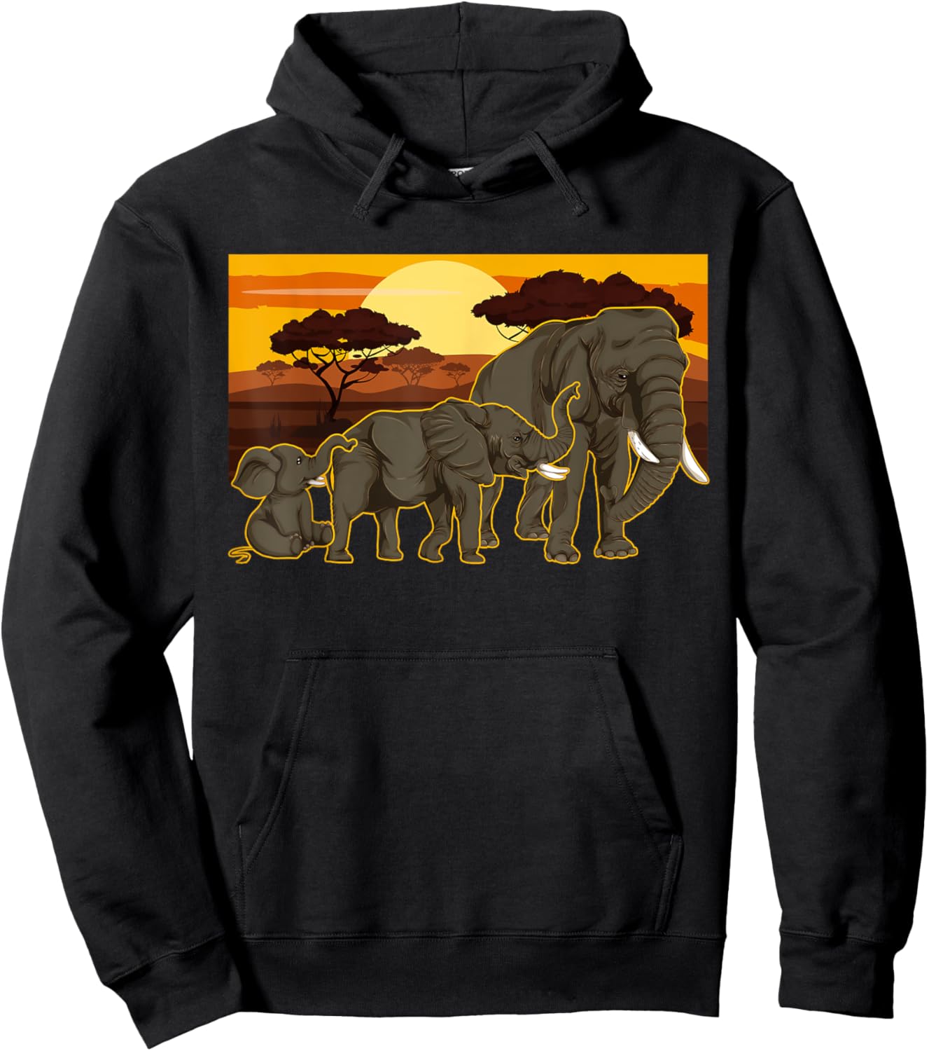 Sunset Elephant Family Africa Animal Safari Elephant Hoodie - Hoodie | Black