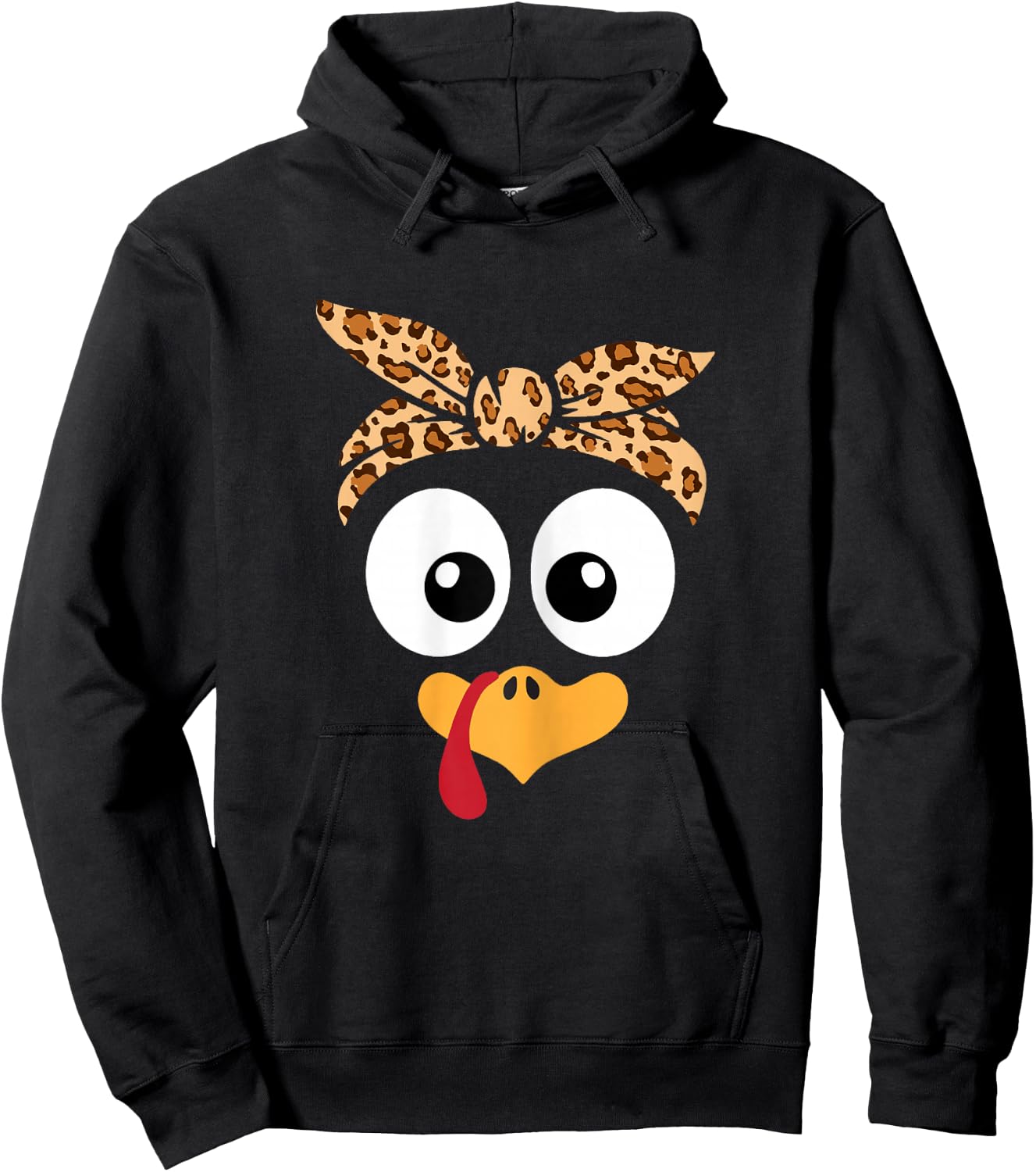 Turkey Face Leopard Headband Thanksgiving Pilgrim Hoodie - Hoodie | Black