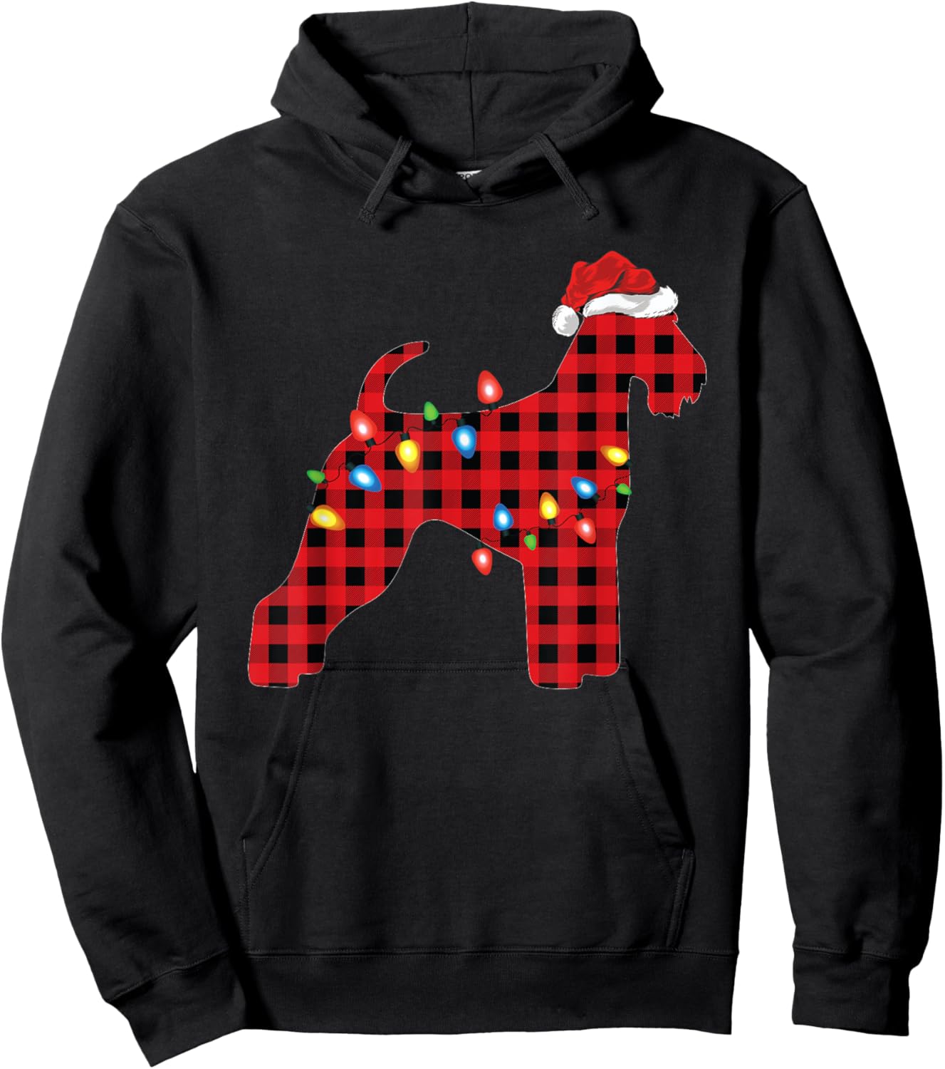 Red Buffalo Plaid Santa Airedale Terrier Christmas Pajama Hoodie - Hoodie | Black