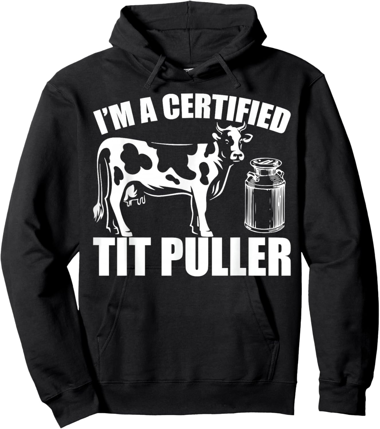 Cow Lover Retro I'm A Certified Tit Puller Farmer Hoodie - Hoodie | Black