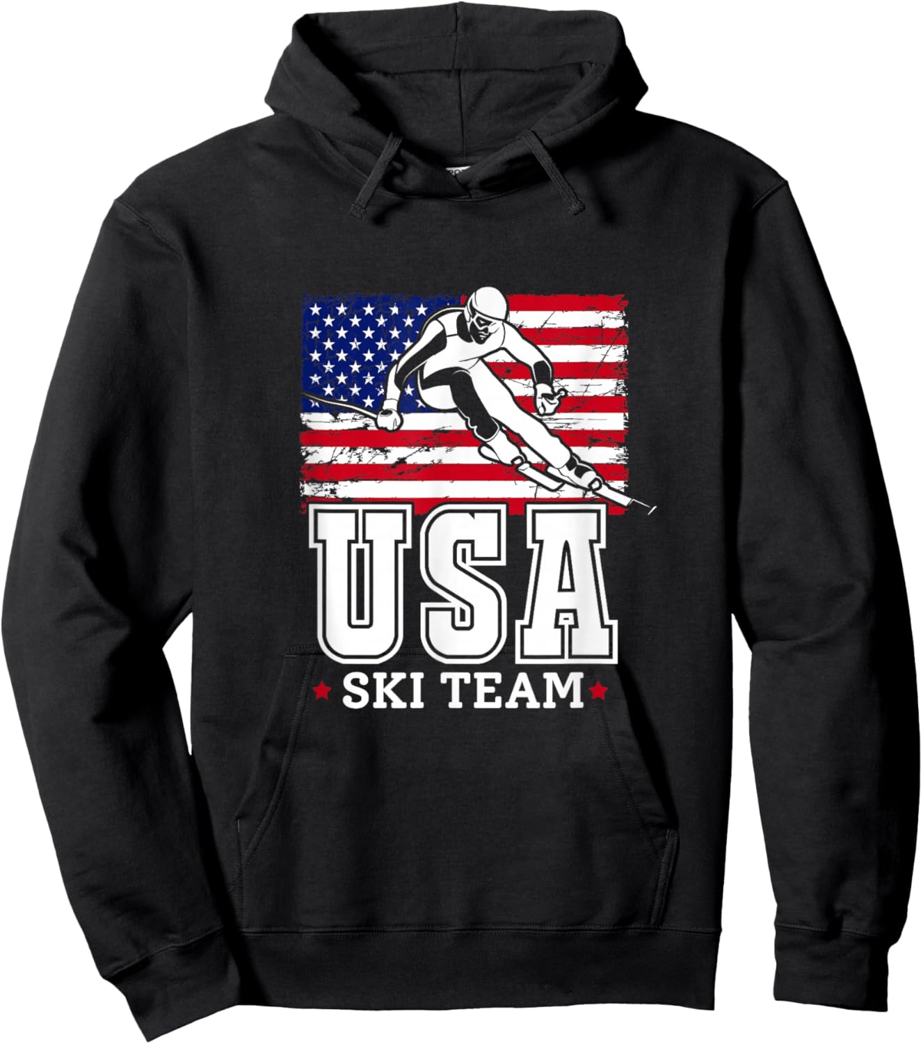 USA Ski Team American Flag Skiing Skier Hoodie - Hoodie | Black