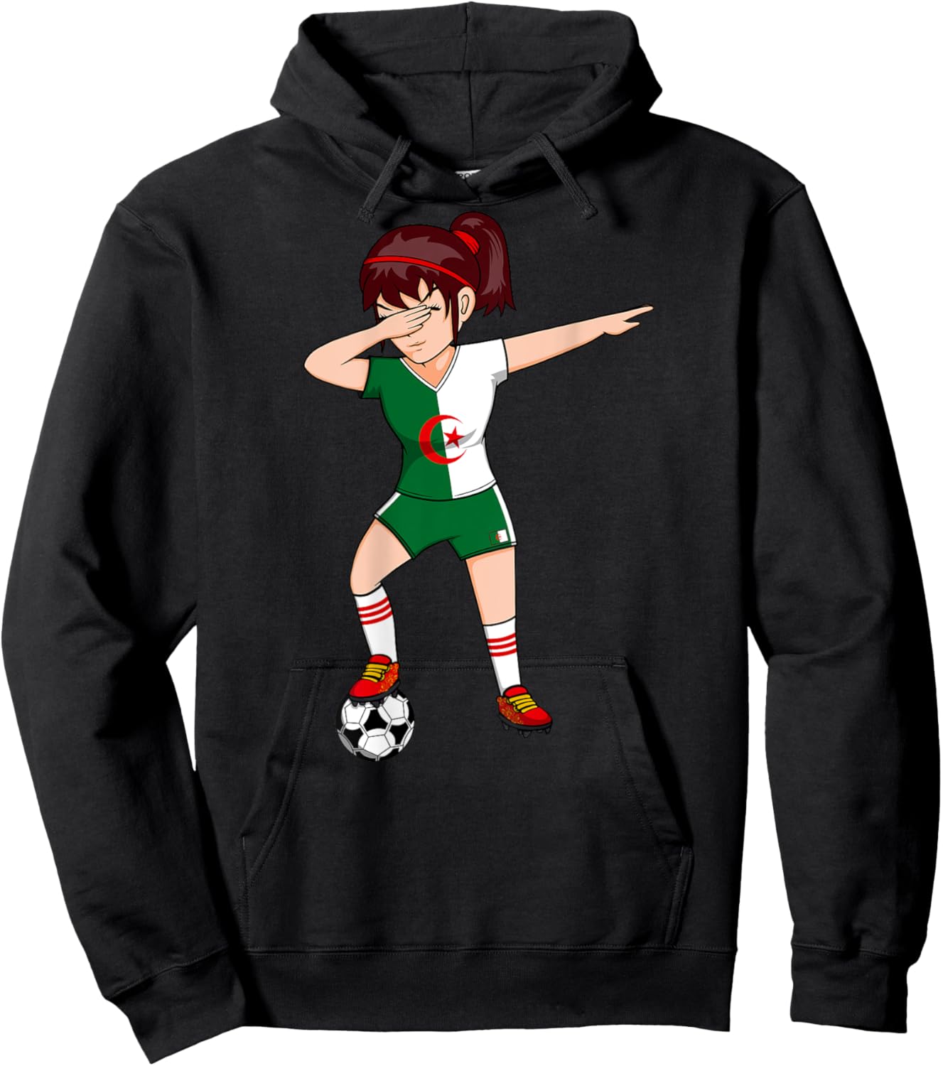 Dabbing Soccer Girl Algeria Jersey Algerian Football Fans Hoodie - Hoodie | Black