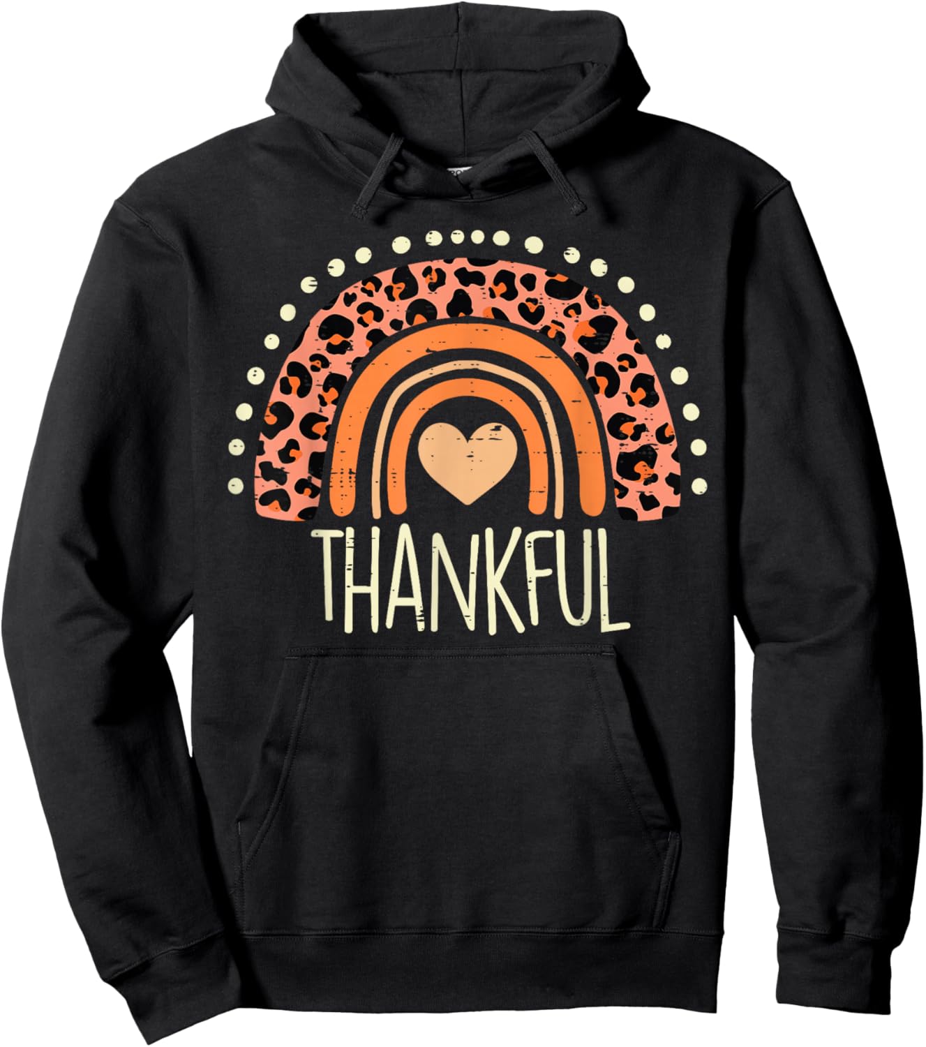 Leopard Rainbow Thankful Thanksgiving Teacher Women Kids Hoodie - Hoodie | Black