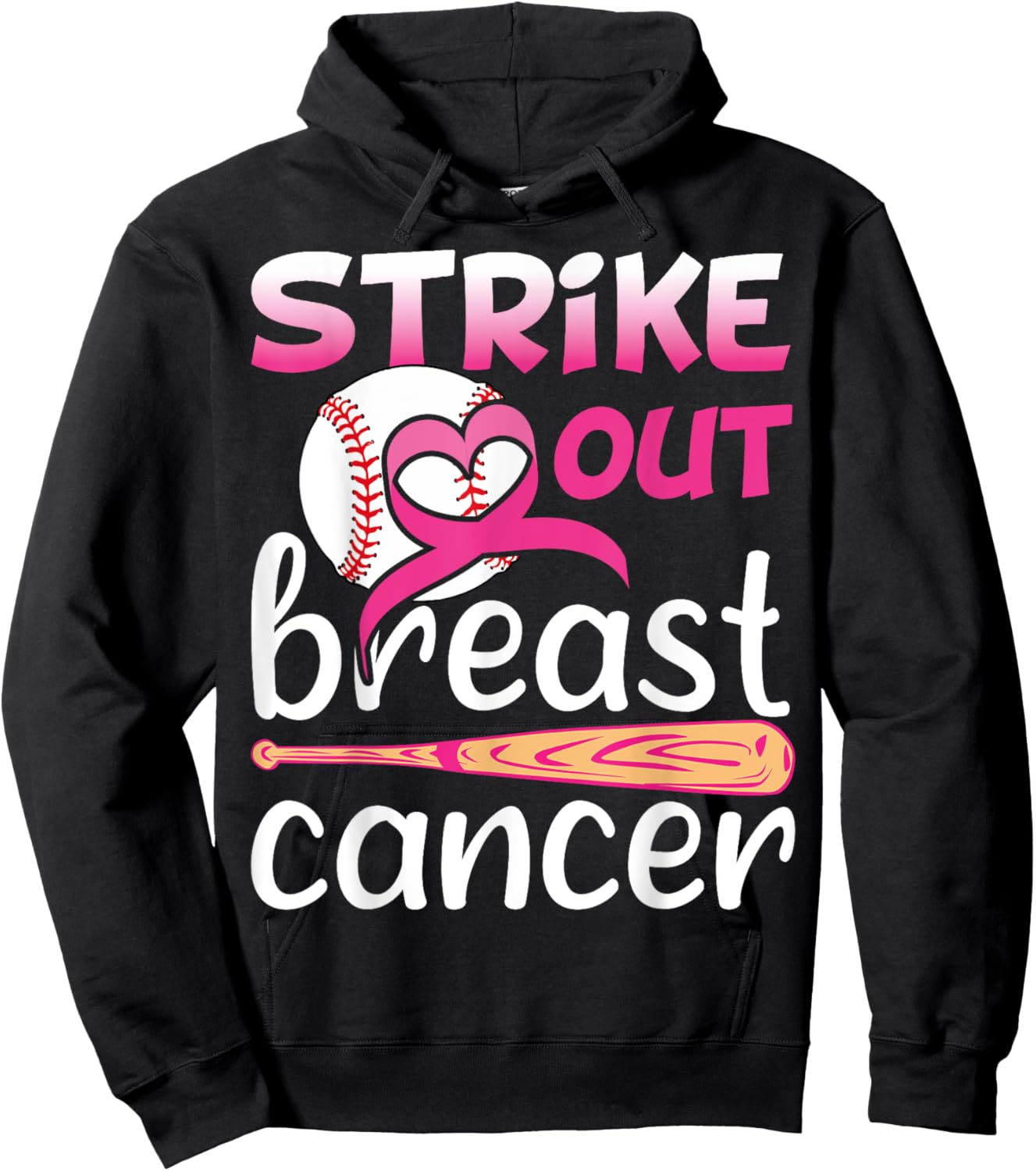 Strike Out Breast Cancer Awareness Baseball Softball Fighter Hoodie - Hoodie | Black