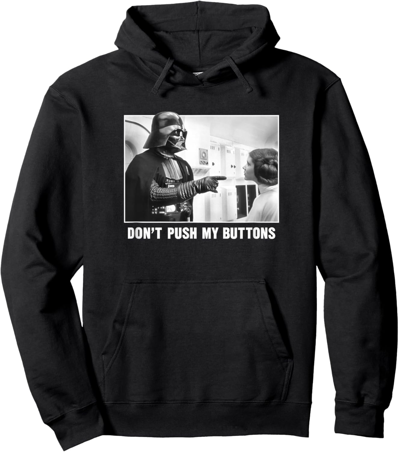 Star Wars Darth Vadar Princess Leia Don't Push My Buttons Hoodie - Hoodie | Black