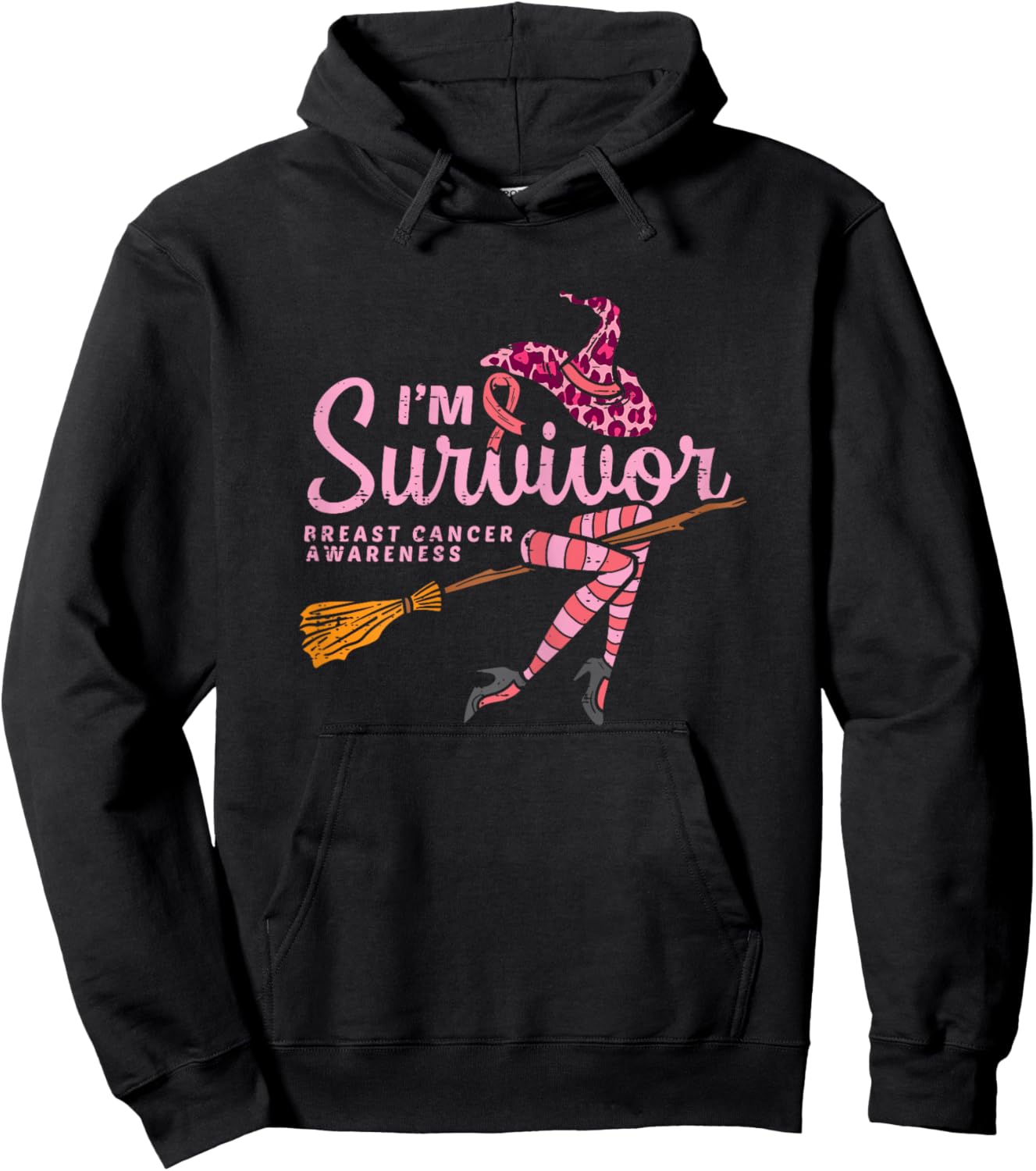 Witch Im A Survivor Halloween Breast Cancer Awareness Women Hoodie - Hoodie | Black