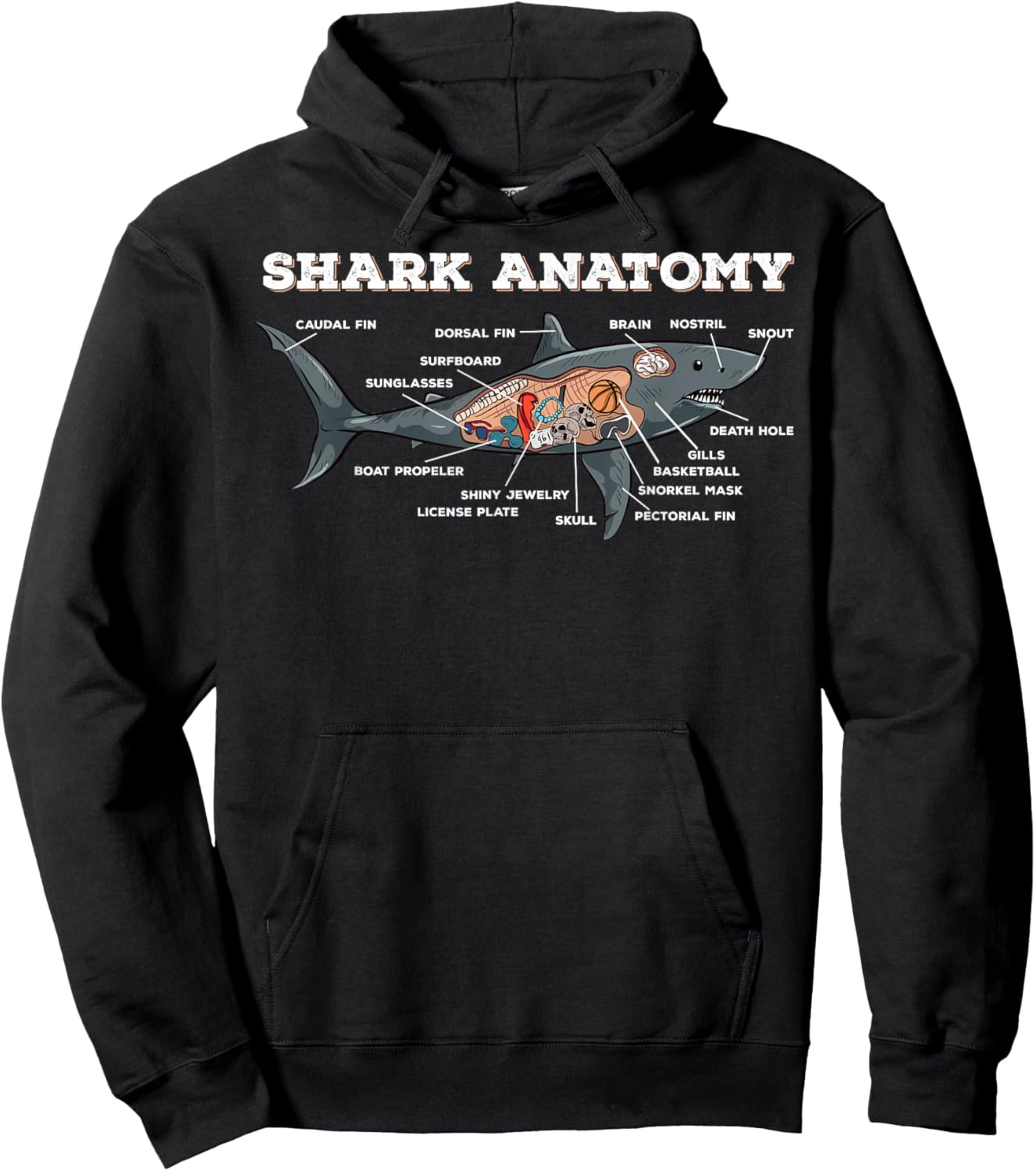 Anatomy Of A Great White Shark Funny Shark Lover Hoodie - Hoodie | Black