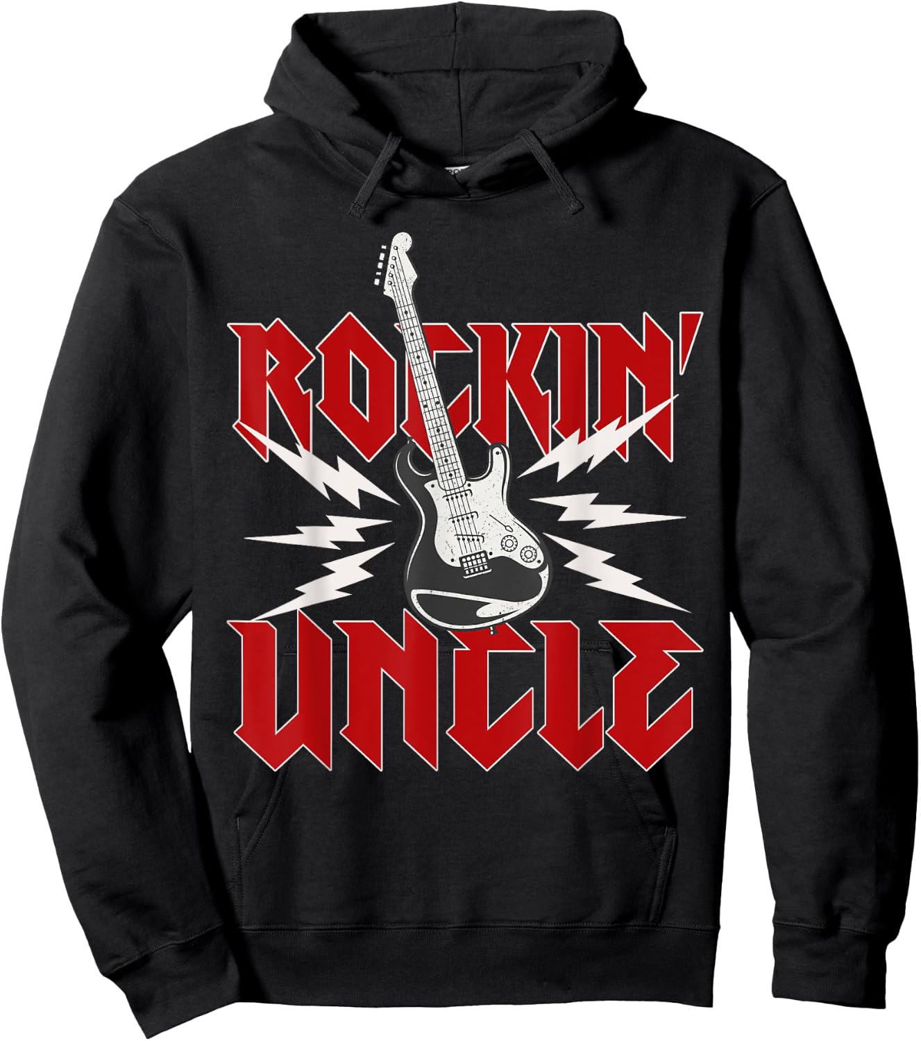 Uncle Rockin One Birthday Family Matching Rock Guitar Hoodie - Hoodie | Black