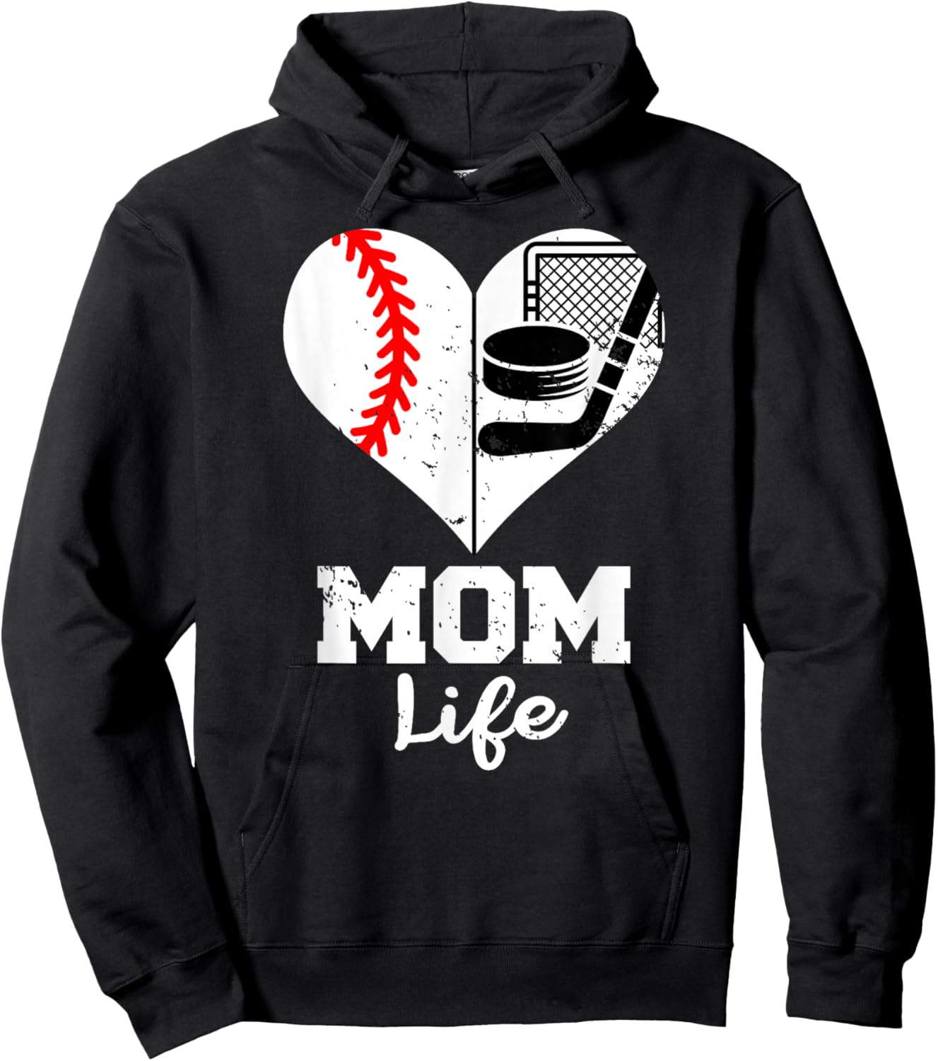 Mom Life Heart Funny Baseball Hockey Mom Hoodie - Hoodie | Black