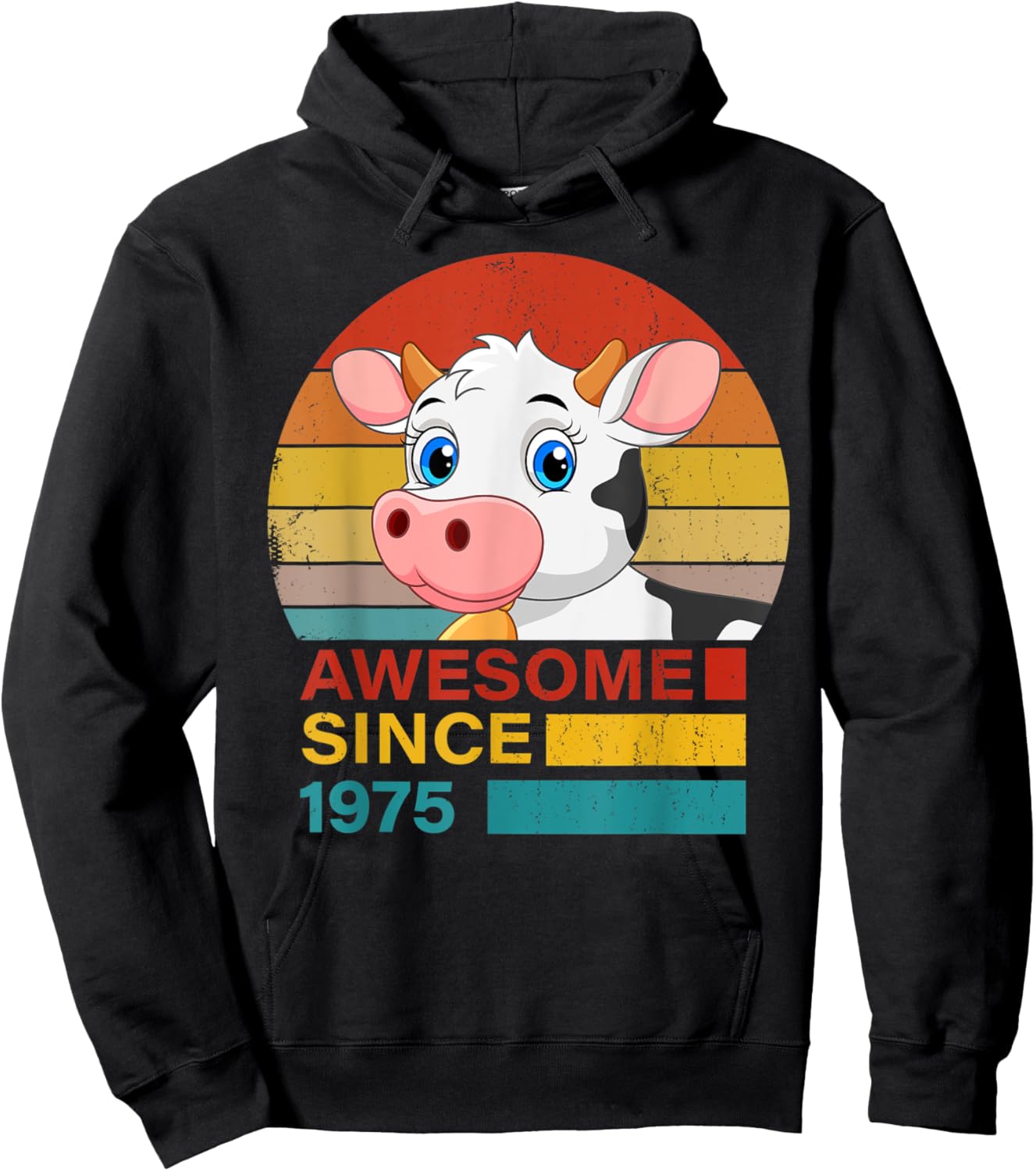 Cow 1975 Birthday Funny Vintage Cow Retro Sunset Farming Hoodie - Hoodie | Black