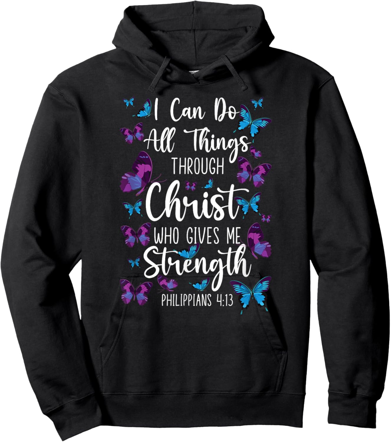 Christian Bible Verse Quote Butterfly Philippians 4:13 Hoodie - Hoodie | Black