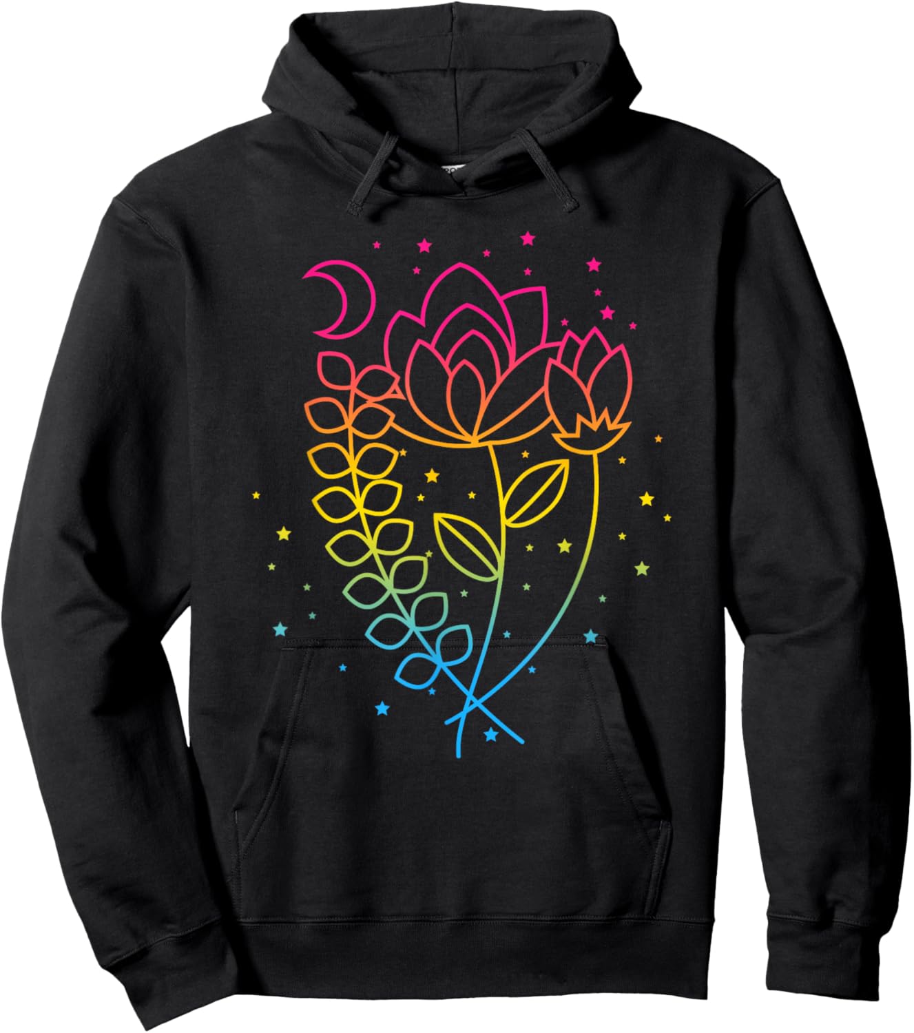 Pansexual Floral Pan Pride Flag Colors Subtle Boho Lotus Hoodie - Hoodie | Black