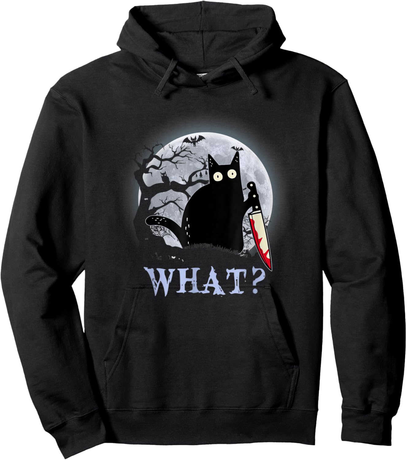 Halloween dark night morderous moon cat with knife Men Women Hoodie - Hoodie | Black
