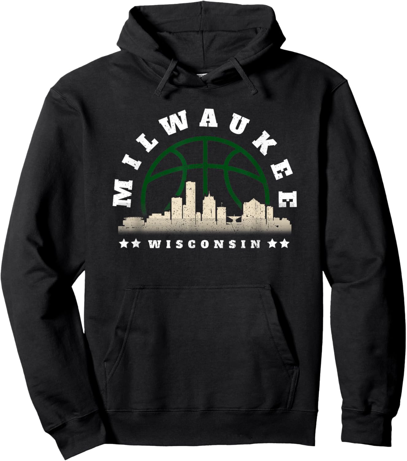 Milwaukee Wisconsin Vintage Basketball Cityscape Hoodie - Hoodie | Black