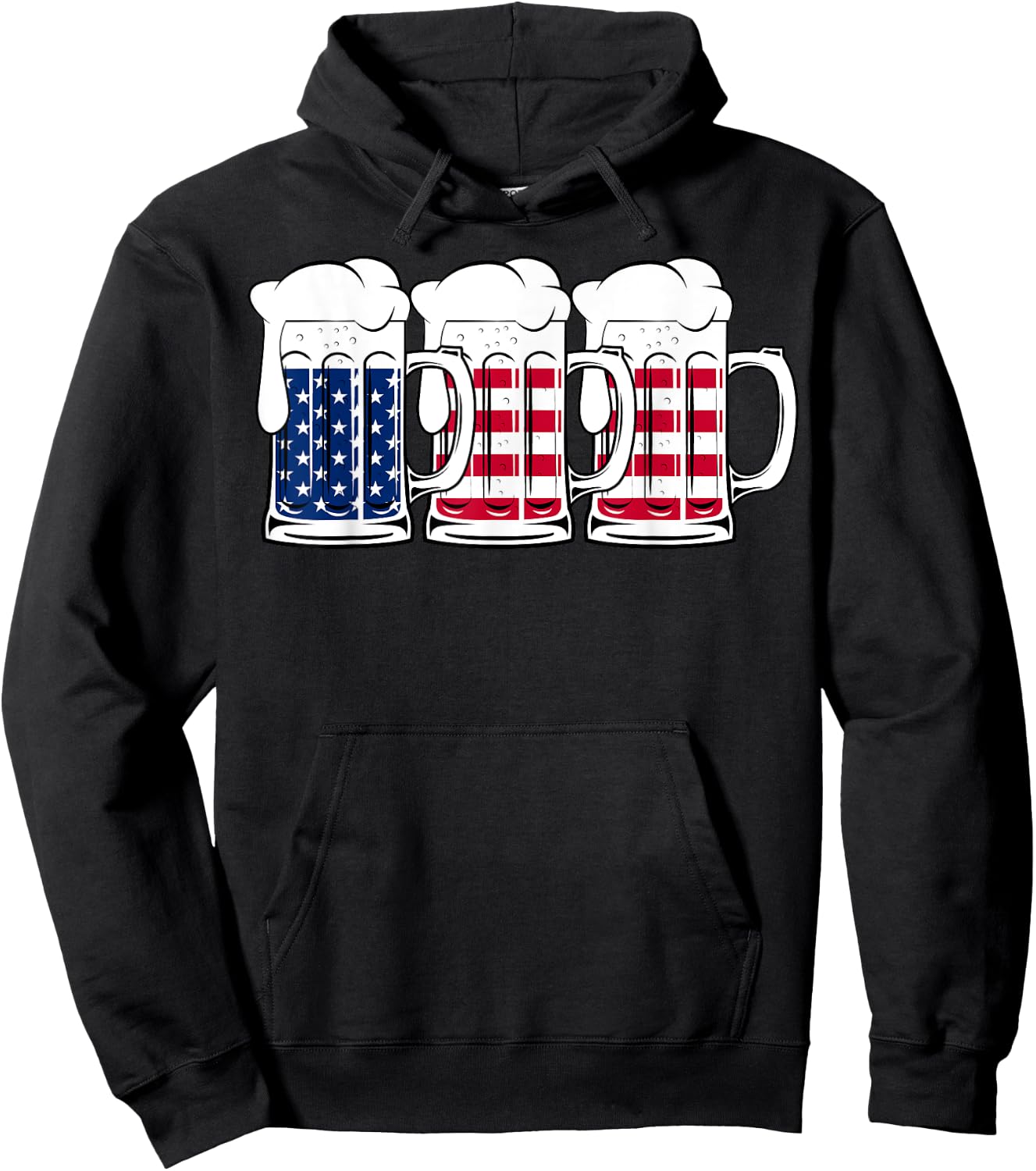 Beer USA Flag Merica Drinking American Men Women 4th of July Hoodie - Hoodie | Black