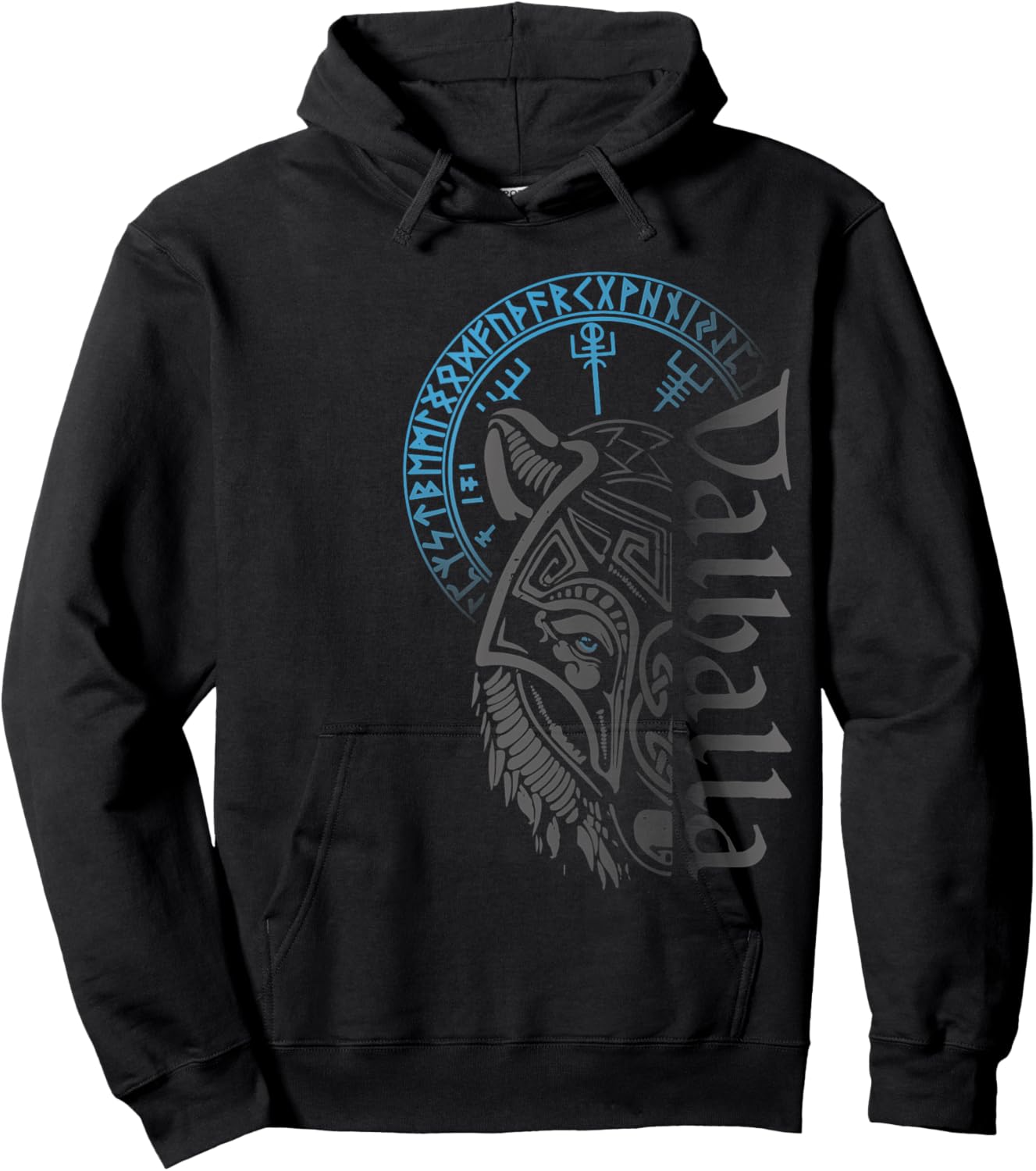 Walhalla Wolf Mask Odin Runes Nordic Compass Viking Hoodie - Hoodie | Black