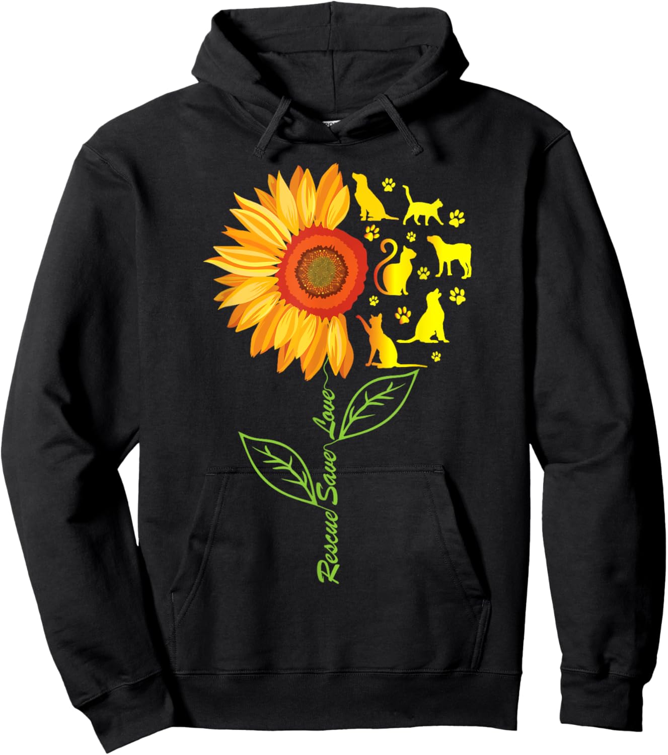 RESCUE SAVE LOVE Pet Animal Shelter Sunflower Gift Volunteer Hoodie - Hoodie | Black
