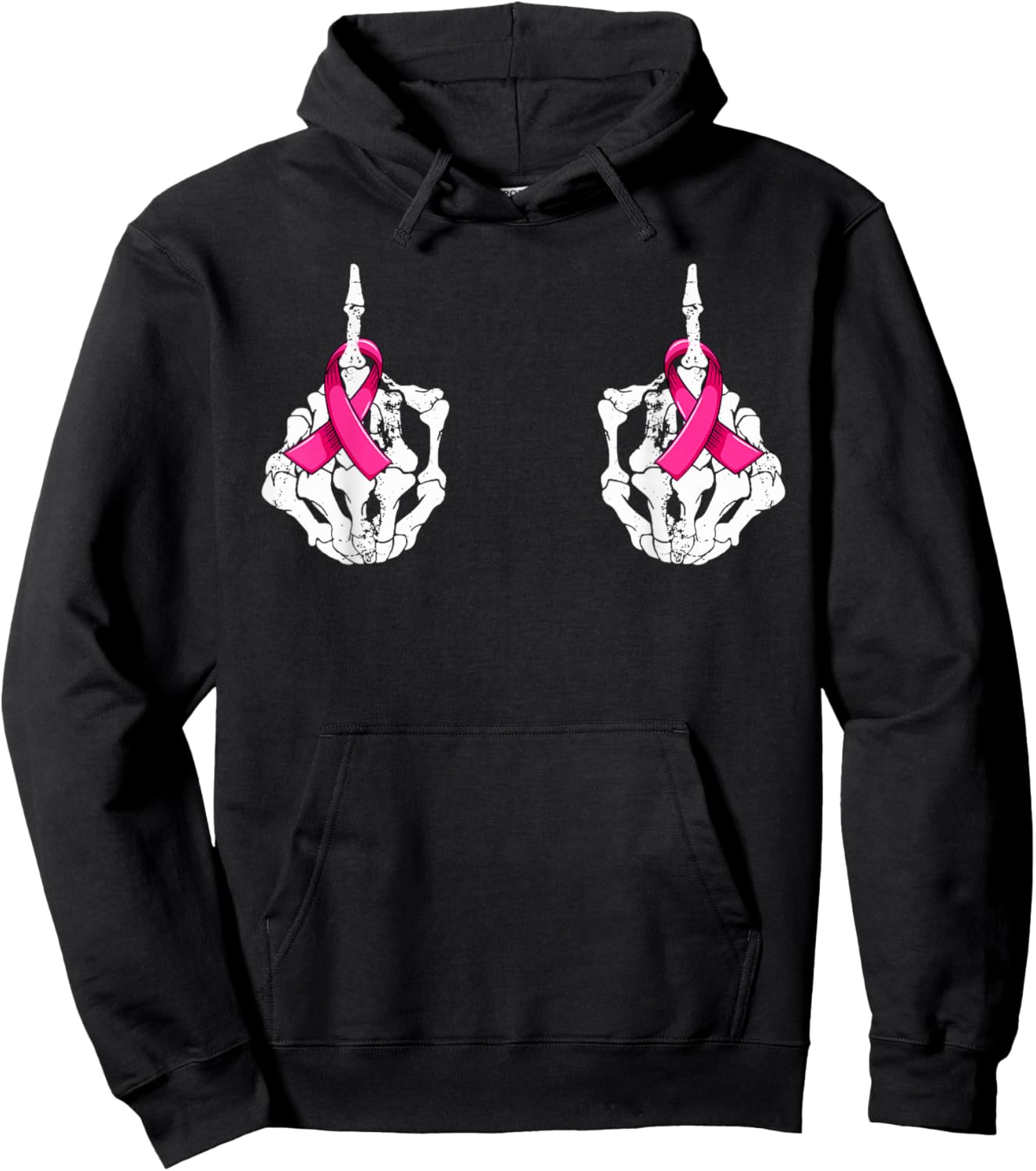 Fuck Cancer Skeleton Hand Pink Ribbon Breast Cancer Hoodie - Hoodie | Black