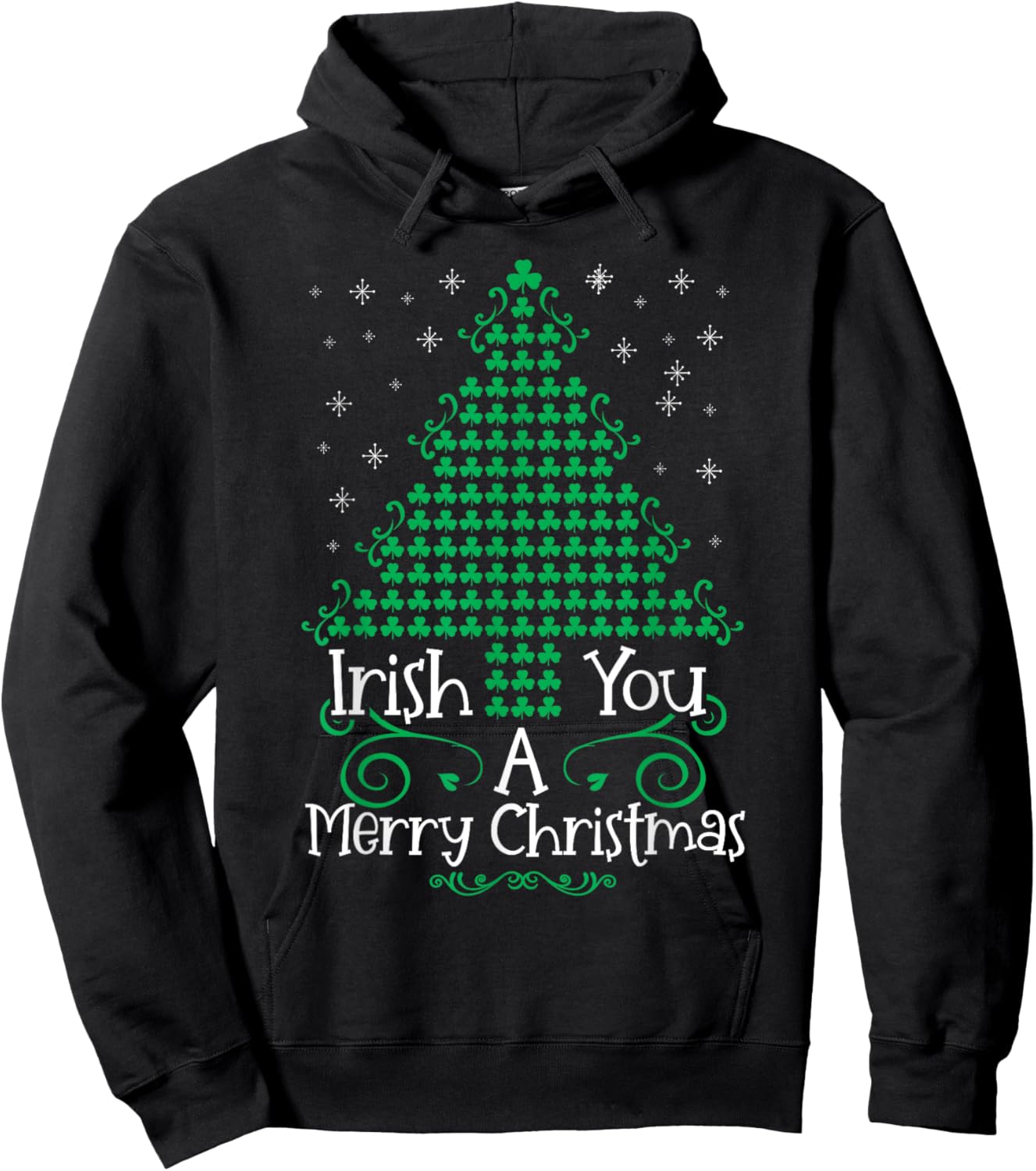 Irish you a merry christmas with tree shamrocks ireland Hoodie - Hoodie | Black