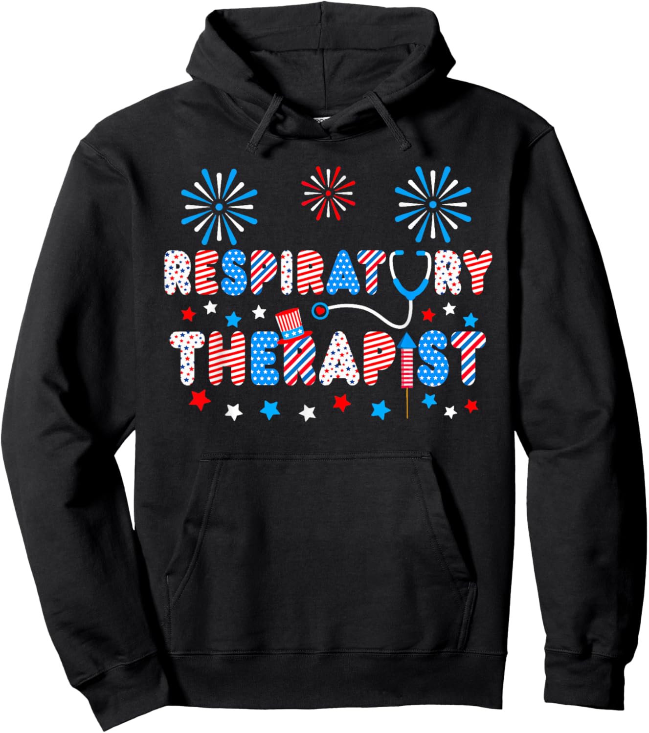 LOVE 4th Of July Stethoscope Respiratory Therapist RT Men Hoodie - Hoodie | Black