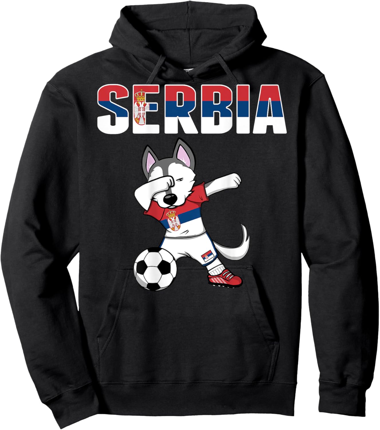 Dabbing Husky Dog Serbia Soccer Fans Jersey Serbian Football Men Women Kids Hoodie - Hoodie | Black