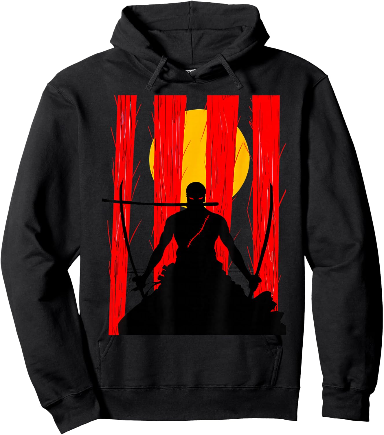 Japanese Retro Art Zoro Anime Graphic Hoodie - Hoodie | Black