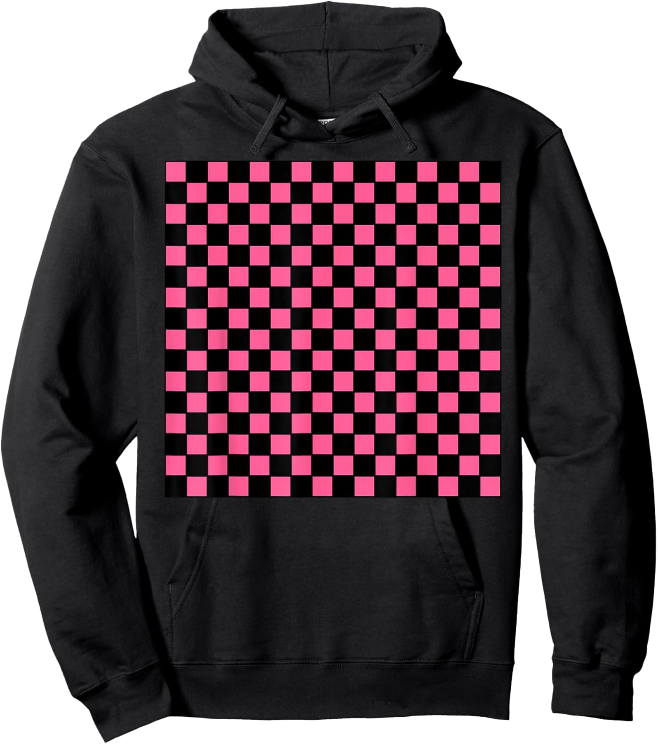 Black Hot Pink Checkerboard Pattern Checkered Gingham Check Hoodie - Hoodie | Black