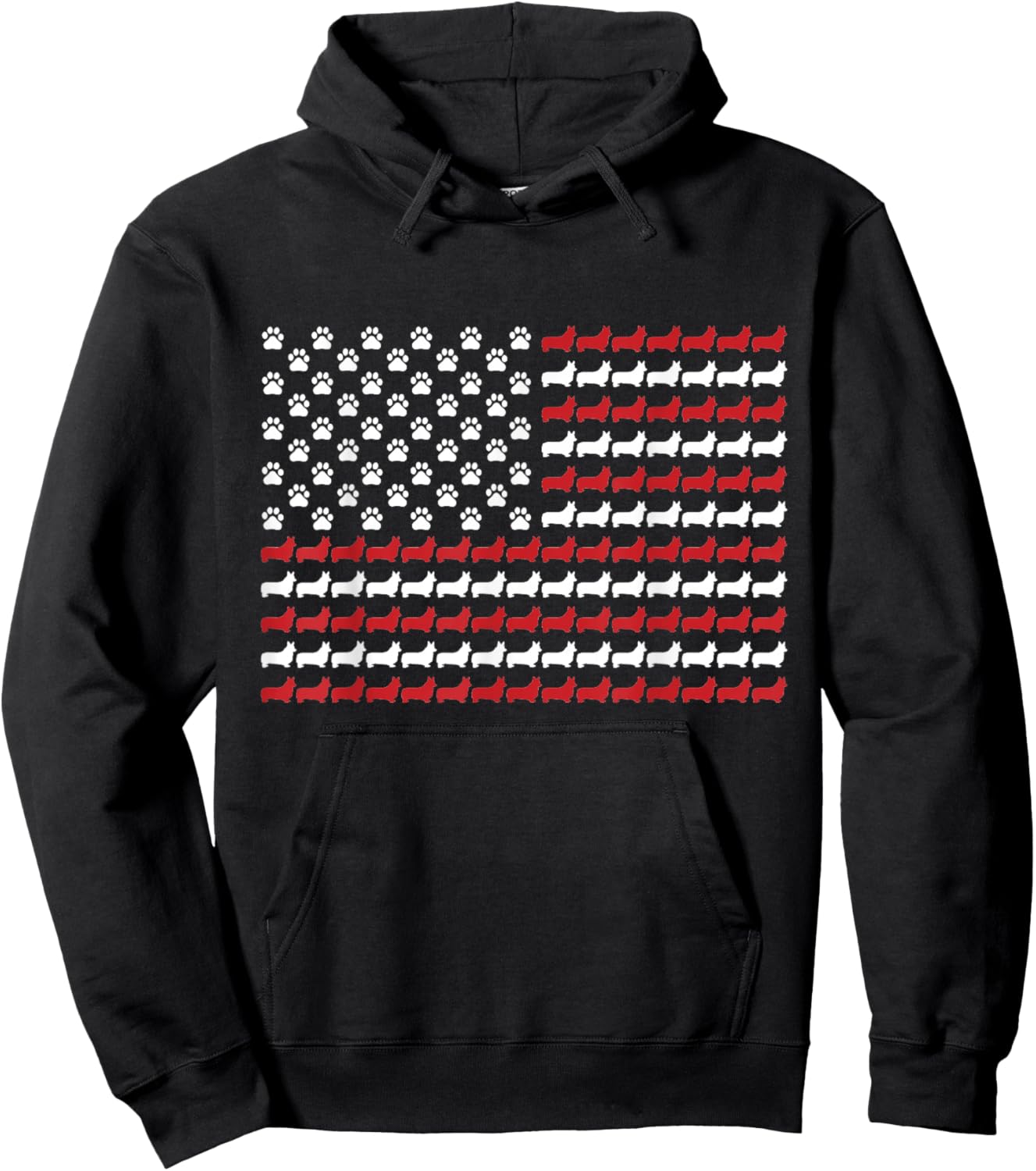 Corgi 4th of July Dog Paw Print American Flag Hoodie - Hoodie | Black